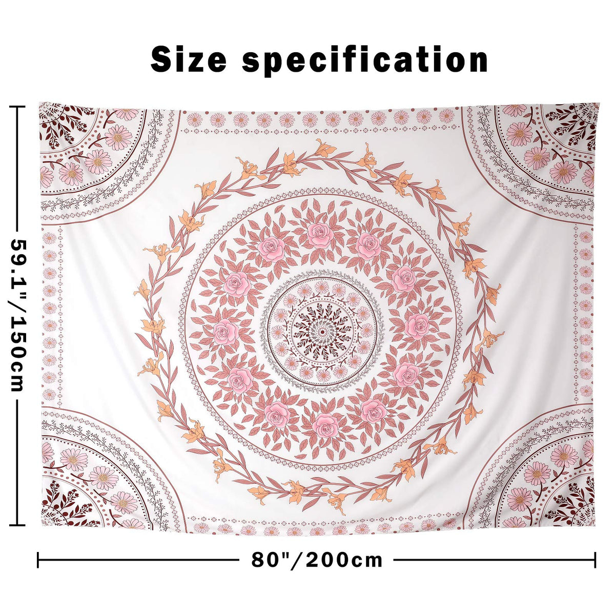 Wall Tapestry for Bedroom Aesthetic Pink Mandala Wall Hanging Large Boho Trippy Tapestries Bohemian Art Tapistry Hippie Floral Tapastry Decor For Bedroom Ceiling Living Room Dorm (80"L x 60"W / Boho Tapestry-White)