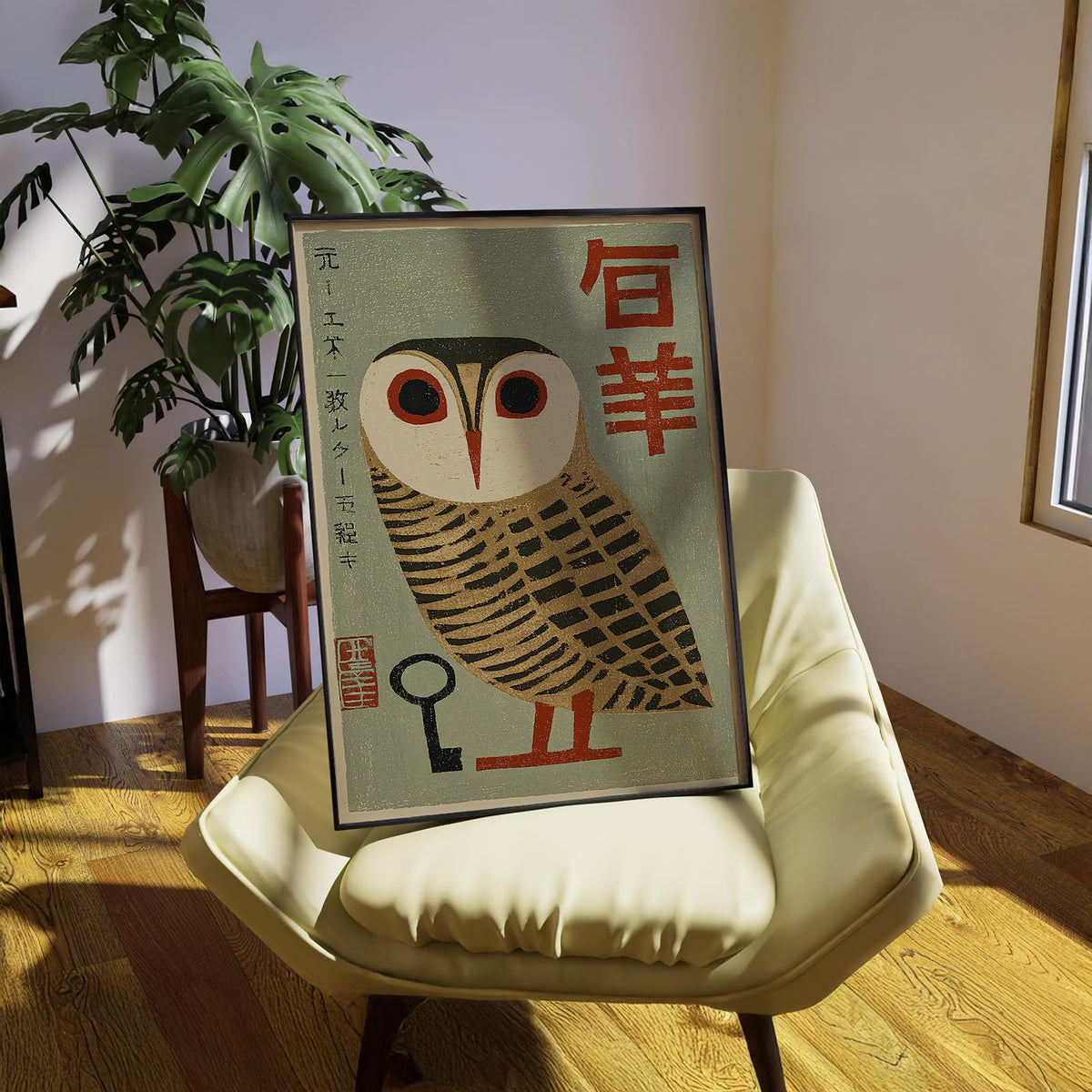 Japanese Animal Black Framed Poster Prints Vintage Owl Canvas Wall Art 12x18 inch Minimalist Bird Painting Nature Rustic Artwork for Mid Century Lndie Room Bedroom Living Room Gallery Decor Ready to hang (Black Framed / Japanese Wall Art / 18"L x 12"W)
