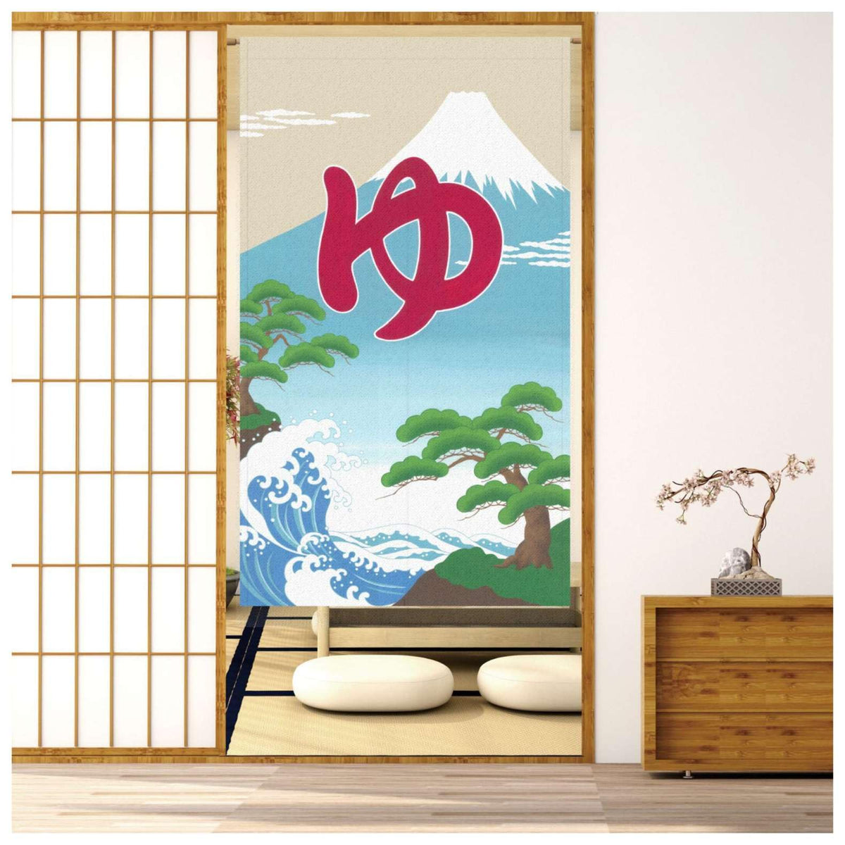 Noren Japanese Yu Bath Doorway Curtain Asian Tapestry Decorations Room Divider Privacy Onsen Sento Furo Curtains Oriental Traditional Chinese (Yu Mount Fuji / 33.5"W x 67"L (Pack of 1))
