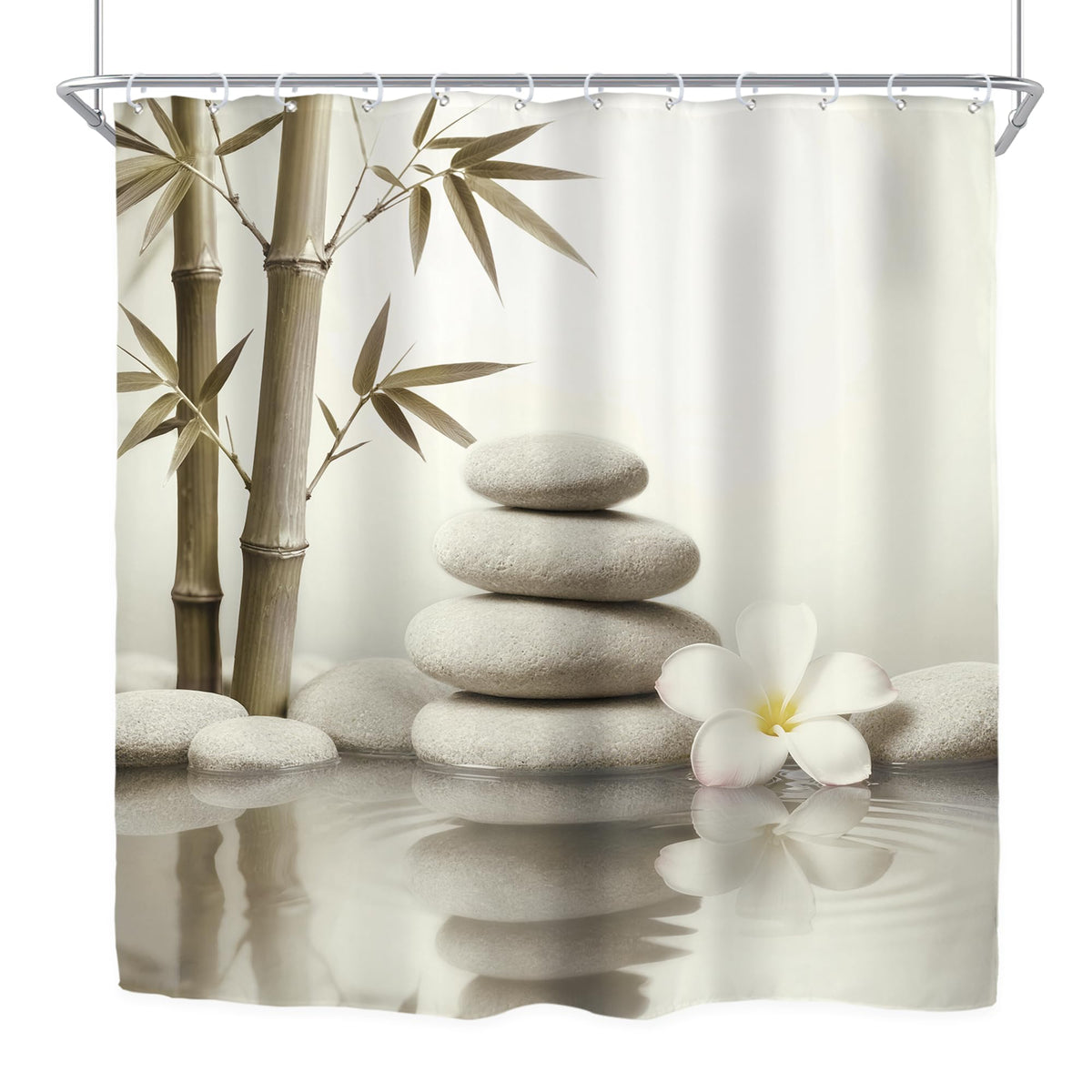 Zen Grey Meditation Stone Shower Curtain for Bathroom Decor 72Wx72H Bamboo Relaxing Spa Yoga Positive Botany Floral Elegant Art Printed Fabric Polyester Waterproof 12 Pack Plastic Hooks (01grey / 72"W x 72"L (Pack of 1))