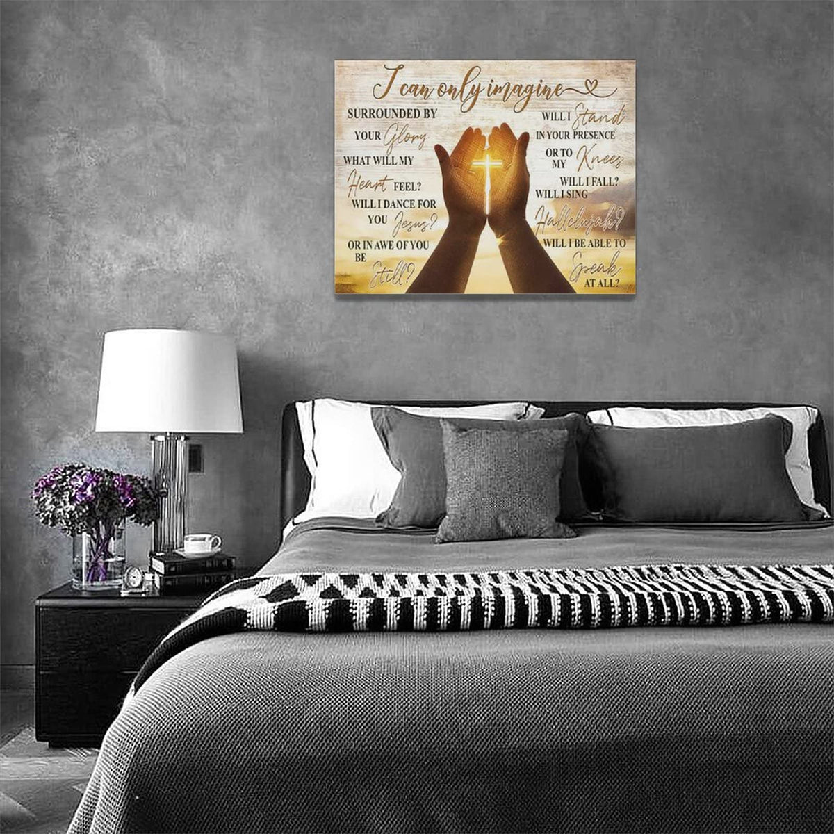 Christian Cross In Hands Wall Art Rustic I Can Only Imagine Wall Decor Gold Country Pictures Canvas Prints Motivational Framed Modern Artwork for Church Home Living Room Bedroom Bathroom 16"x12" (Cross 1 / 16"L x 12"W)