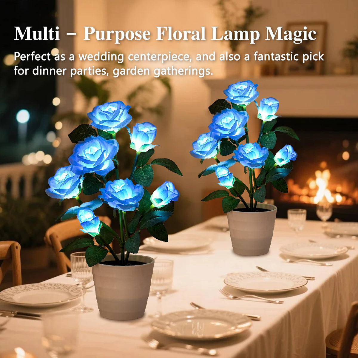 Blue Rose Flower Lamp Romantic Floral Table Decor Gifts for Women Mom (Rose-Blue)