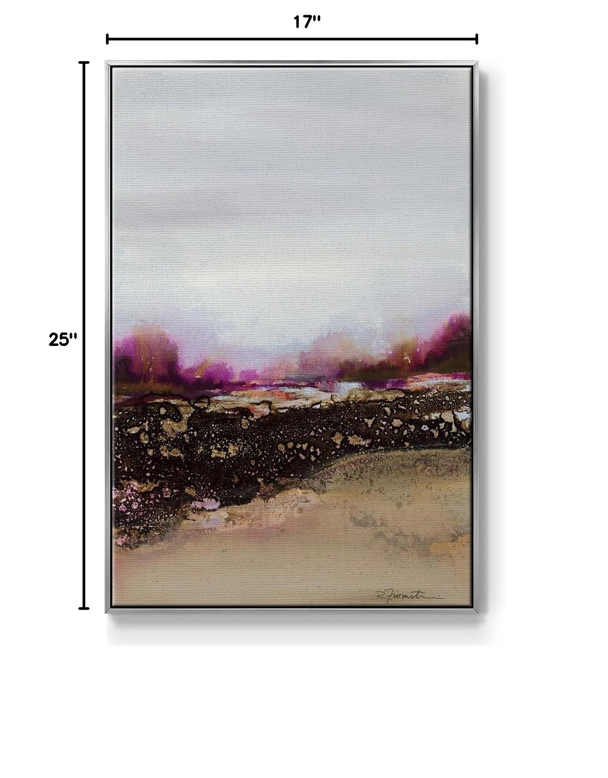 Abstract Wall Art Silver Floating Frame Paintings Calm Tranquil Landscape View Canvas Nature Artwork for Office Bedroom Kitchen Walls (25"L x 17"W / Reflections of My Mind)