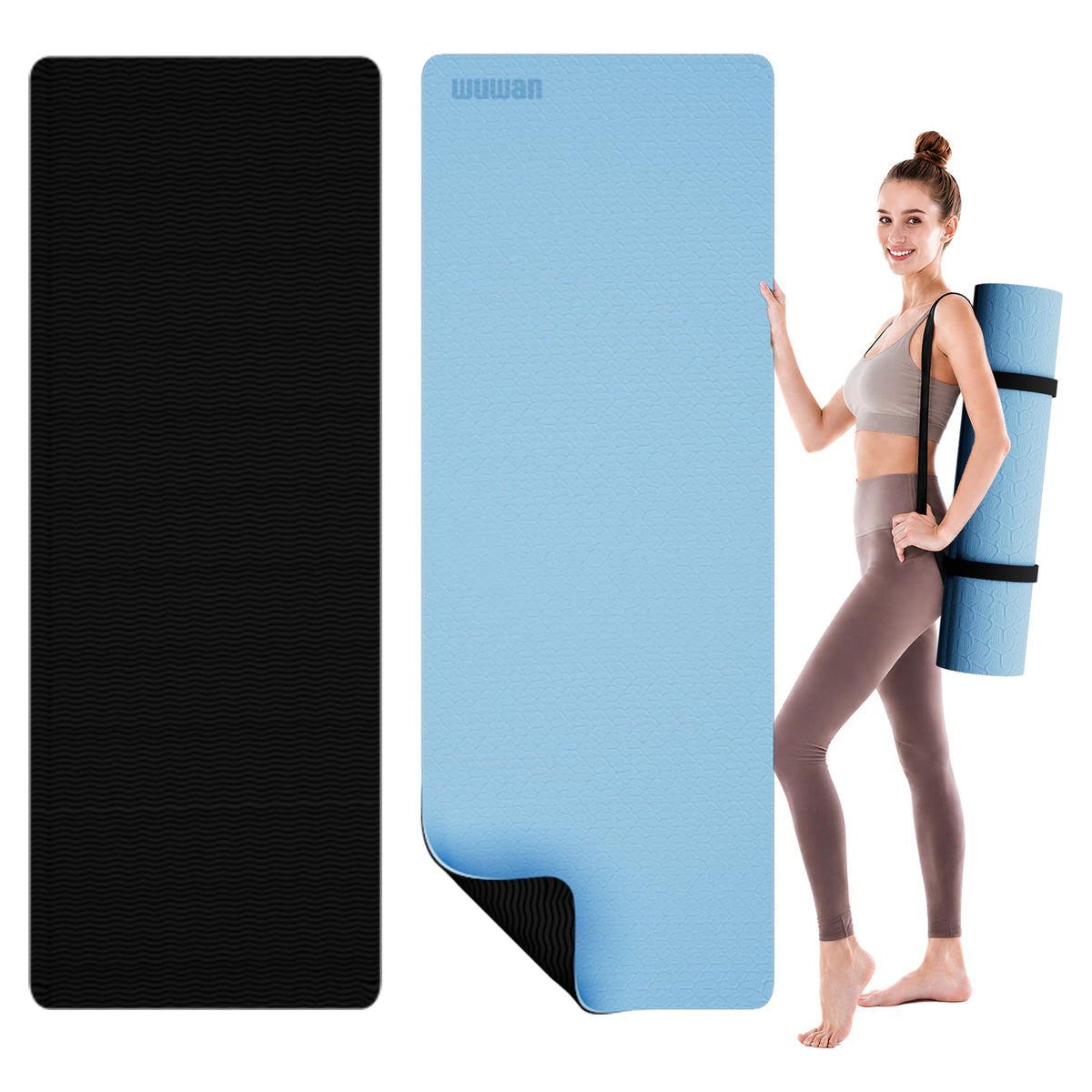 TPE Yoga Mat10mm Thick Wide Exercise Mat for Home Workout Carry Strap (blue)