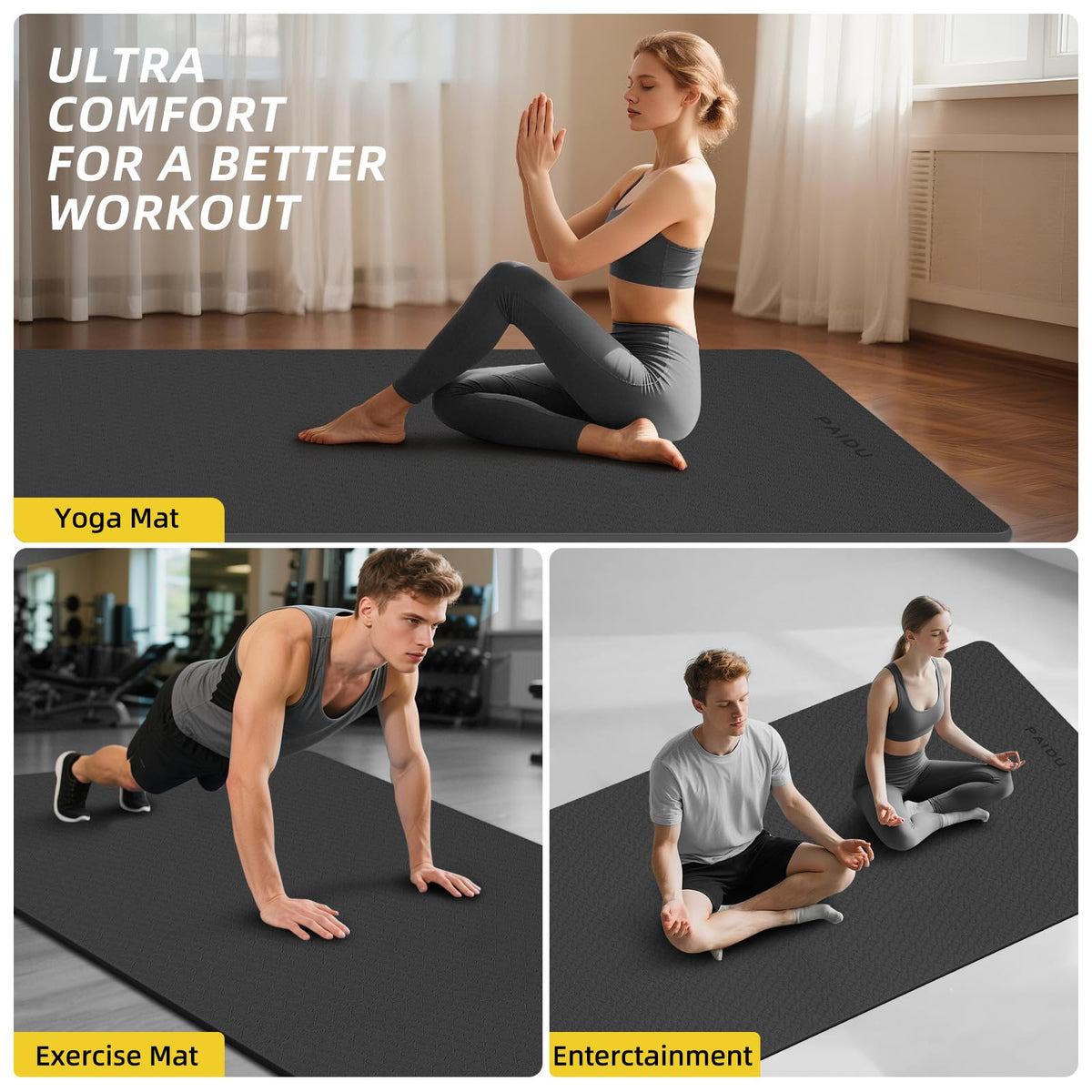 Extra Long Wide Yoga Mat (Black)