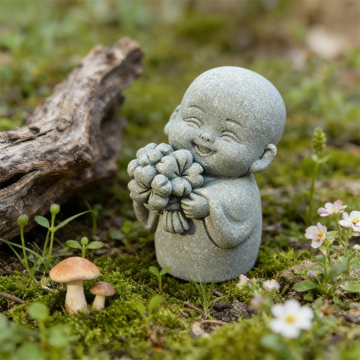 Japanese Monk Statue Praying Zen Sandstone Mini Buddha Statues Asian Garden Sculptures for Wealth Good Luck Feng Shui Home Decor (Style 2)