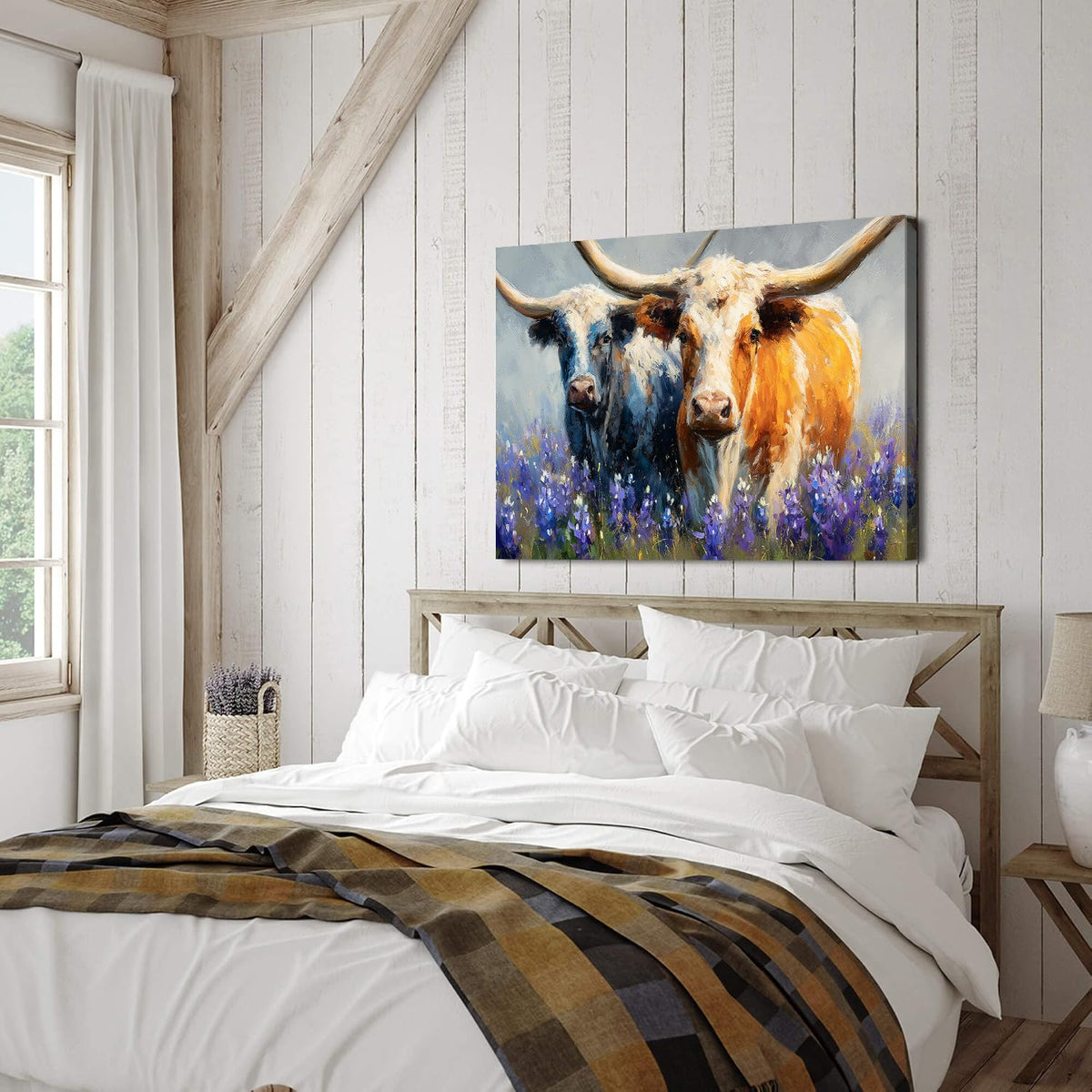 Farmhouse Highland Cow Wall Art Western Wall Decor Kitchen Living Room Large Highland Cow Picture Canvas Prints Decor Abstract Nature Country Animals Painting Poster Lavender Landscape Artwork 24x36” (36"L x 24"W / HighlandCow2)