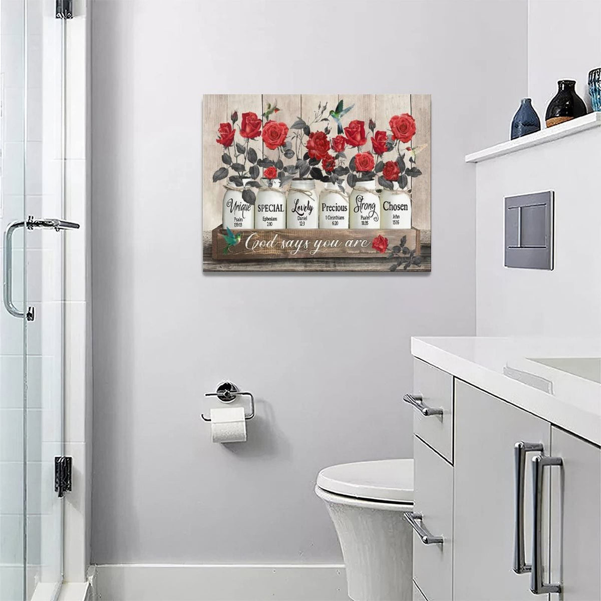 Red Rose Wall Art Farmhouse Rose Pictures Wall Decor Rustic Flower Canvas Painting Prints God Says You are Modern Artwork Home Decoration for Bathroom Bedroom Living Room 16"x12" (Rose / 16"L x 12"W)
