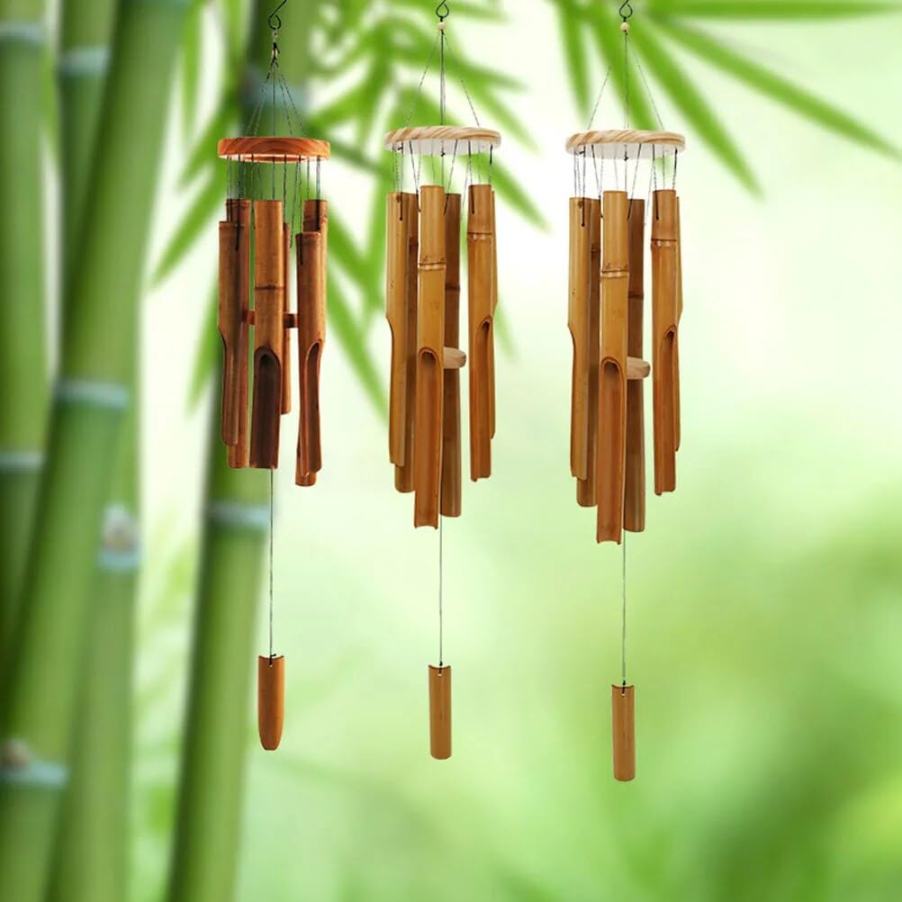 Classic Bamboo Wind Chimes Natural Decor Music Soothing Wind Bell Hanger Wind Chime Tubes Home Outdoor Decor Gift for Friends and Families (Dark Color)