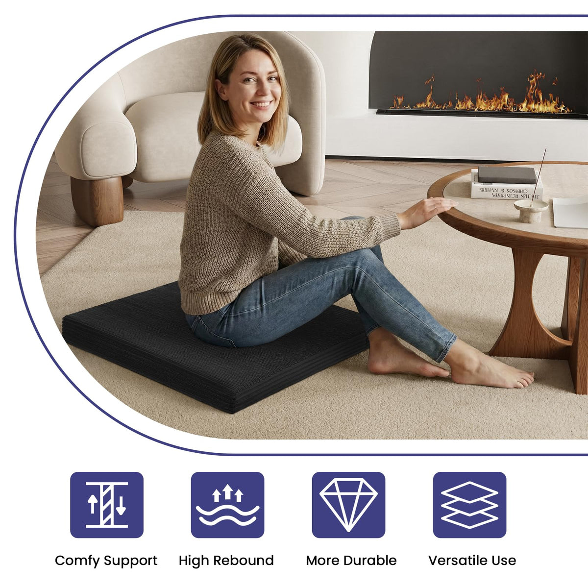 Meditation Cushion (Black / 24X24X2 Inch)