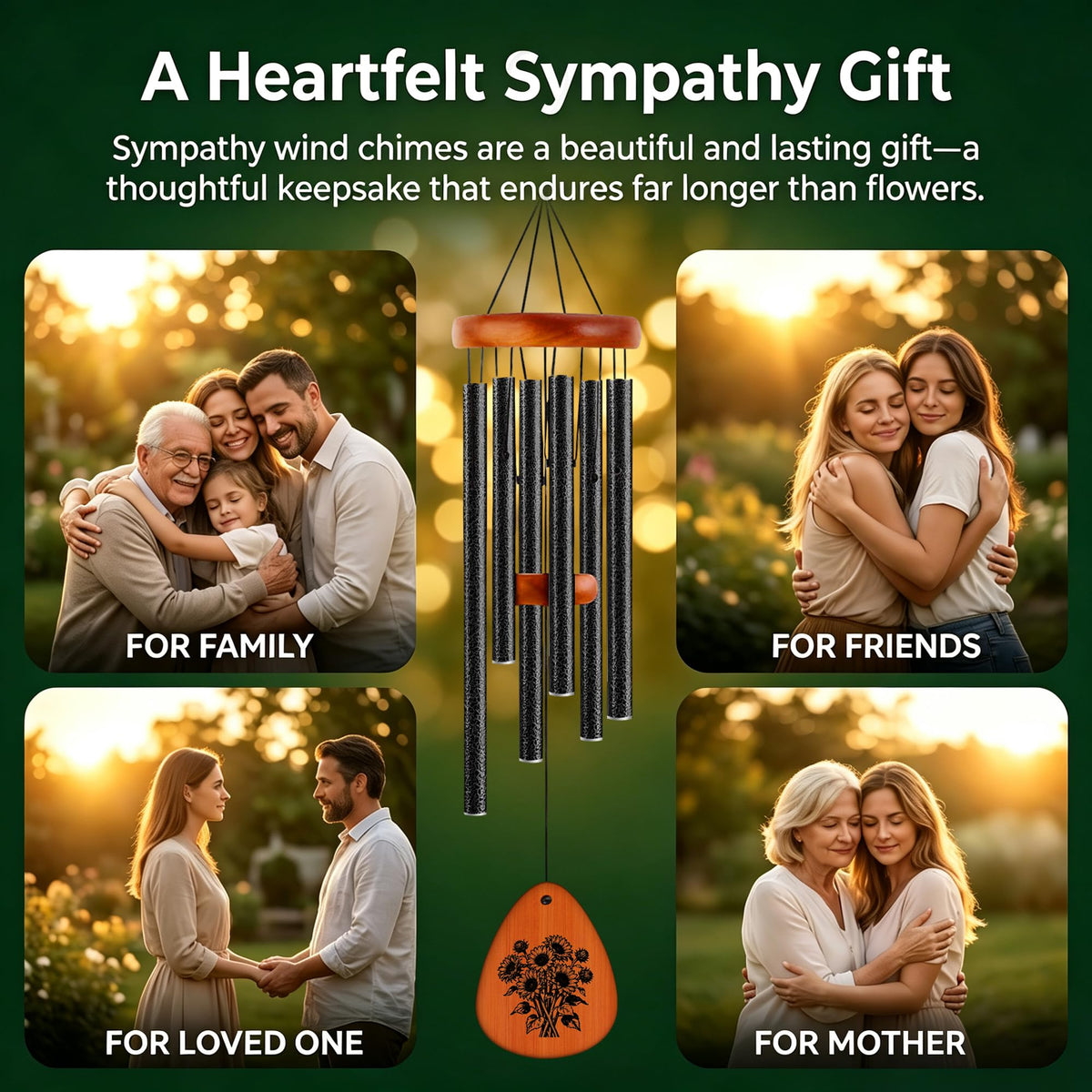 32" Matte Textured Aluminum Wind Chimes for Outdoor Patio & Garden (Black / 32")
