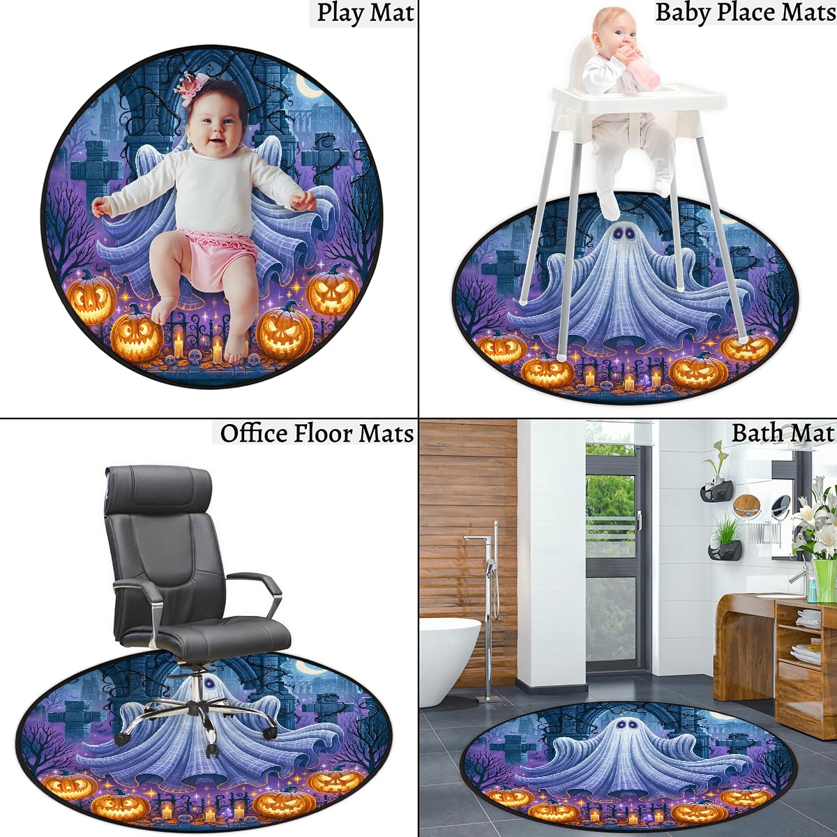 3 Ft Ghost Round Rug Circle Area Rugs Circular Door Mat for Indoor (B:c-23 / 3' (Round))