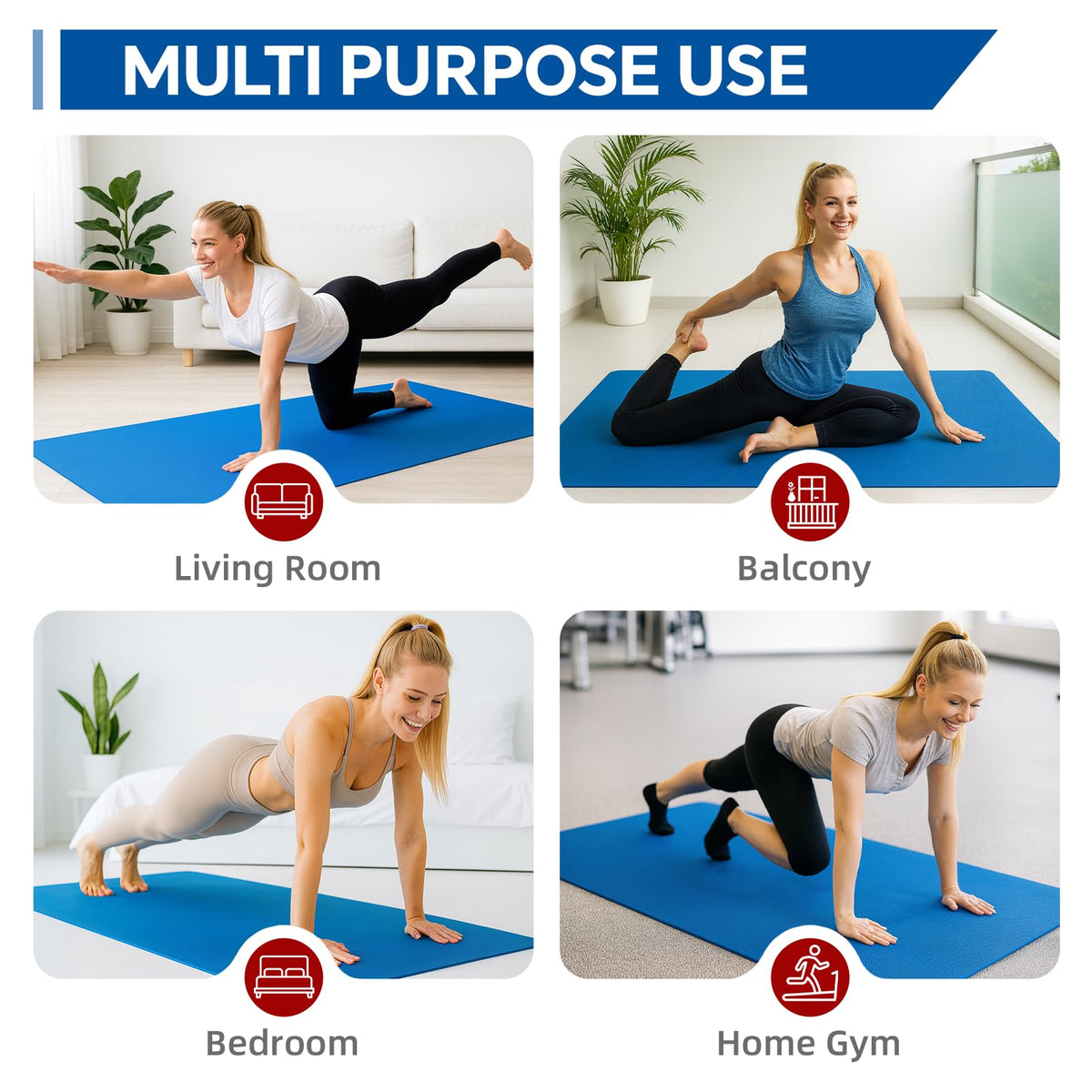 Extra Large Yoga Mat 6'x4' (Blue / 72" x 48" x 0.24")