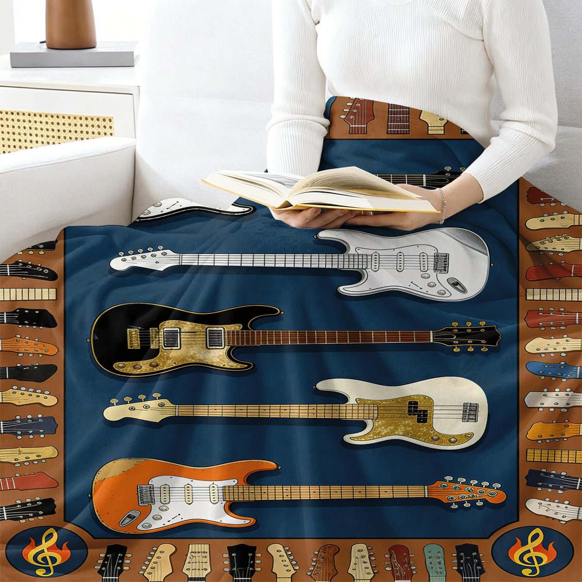 Guitar Throw Blanket Music Rock and Roll Cozy Soft Plush Flannel 50"X60" (Guitar / 50"X60")