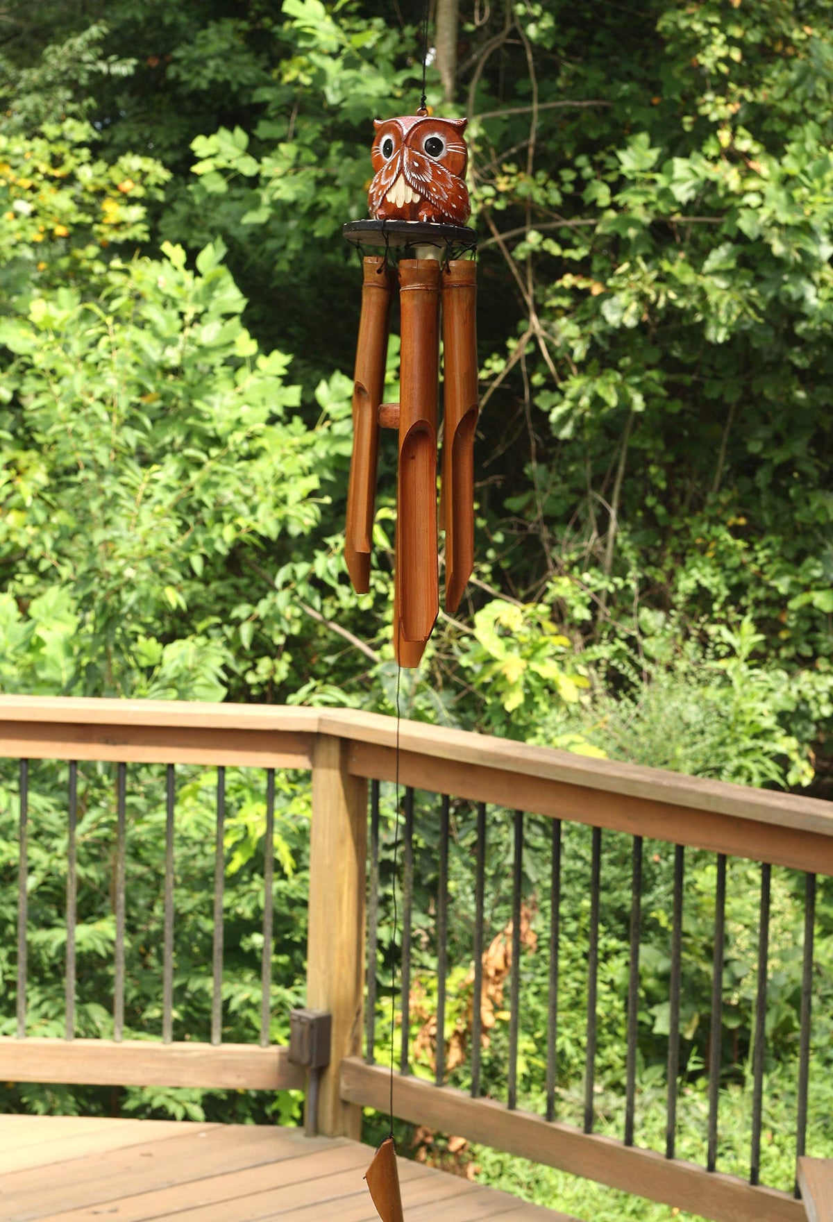 Handmade Wooden Owl Bamboo Wind Chime Wood Statue Figurine Hoot Sculpture Art Decorative Rustic Patio Garden Outdoor Decor Handcrafted Decoration (Speak No Evil Owl Chime)