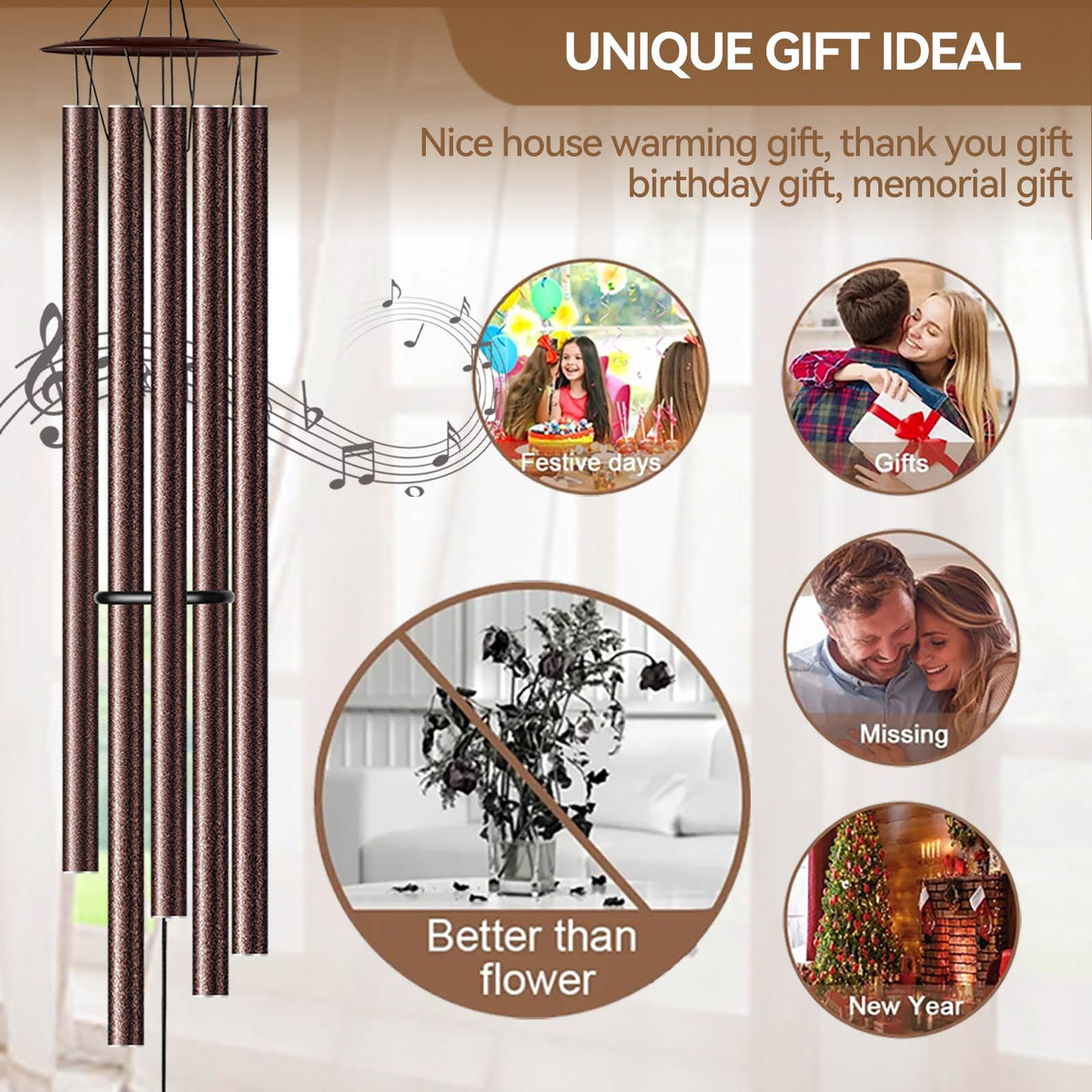 68” Large Wind Chimes for Outside Deep Tone (Bronze-68 Inch-5 Tubes)