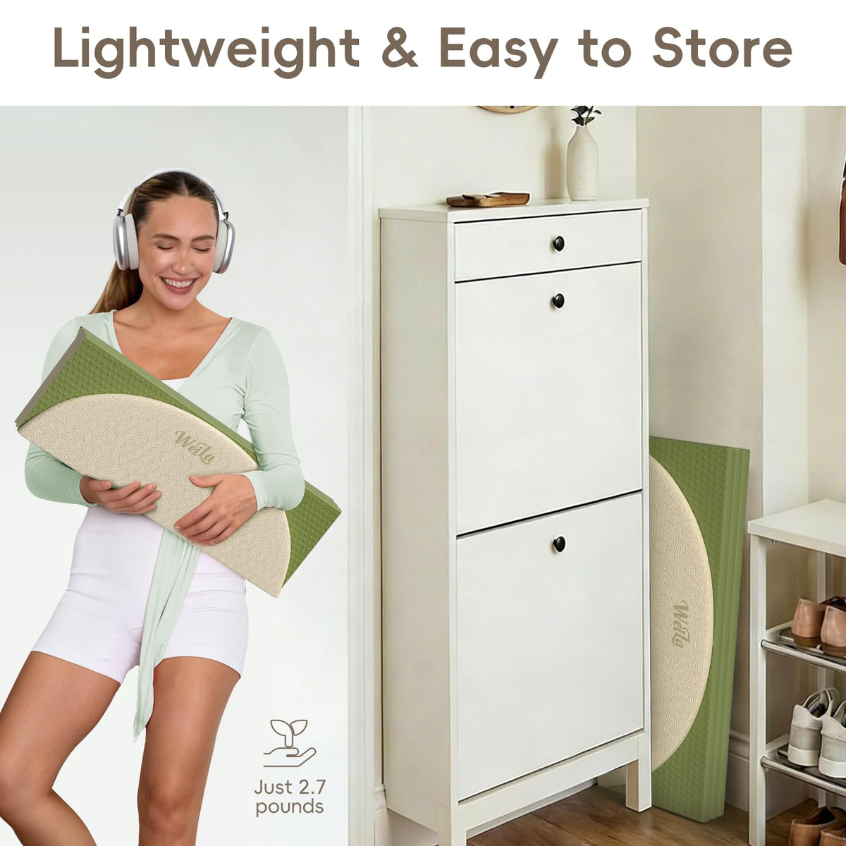 Foldable Yoga Mat (Cream & Matcha Green)