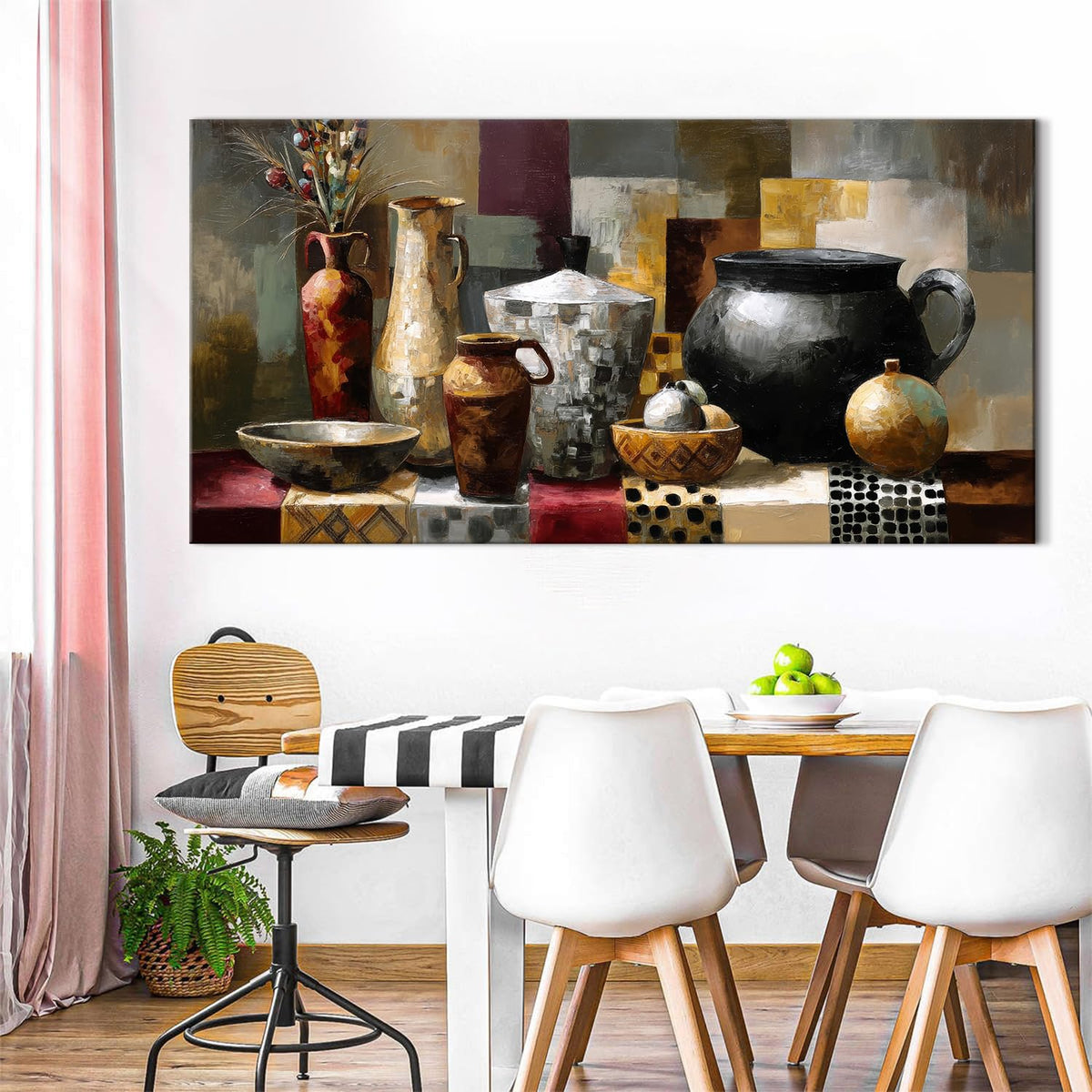 Large Abstract Geometric Kitchen Wall Art for Dinner Room Wall Decor Vintage Neutral Vase Picture Canvas Prints Watercolor Mid Century Modern Painting Artwork Restaurant Bar House Decorations 30x60” (60"L x 30"W / Jar)