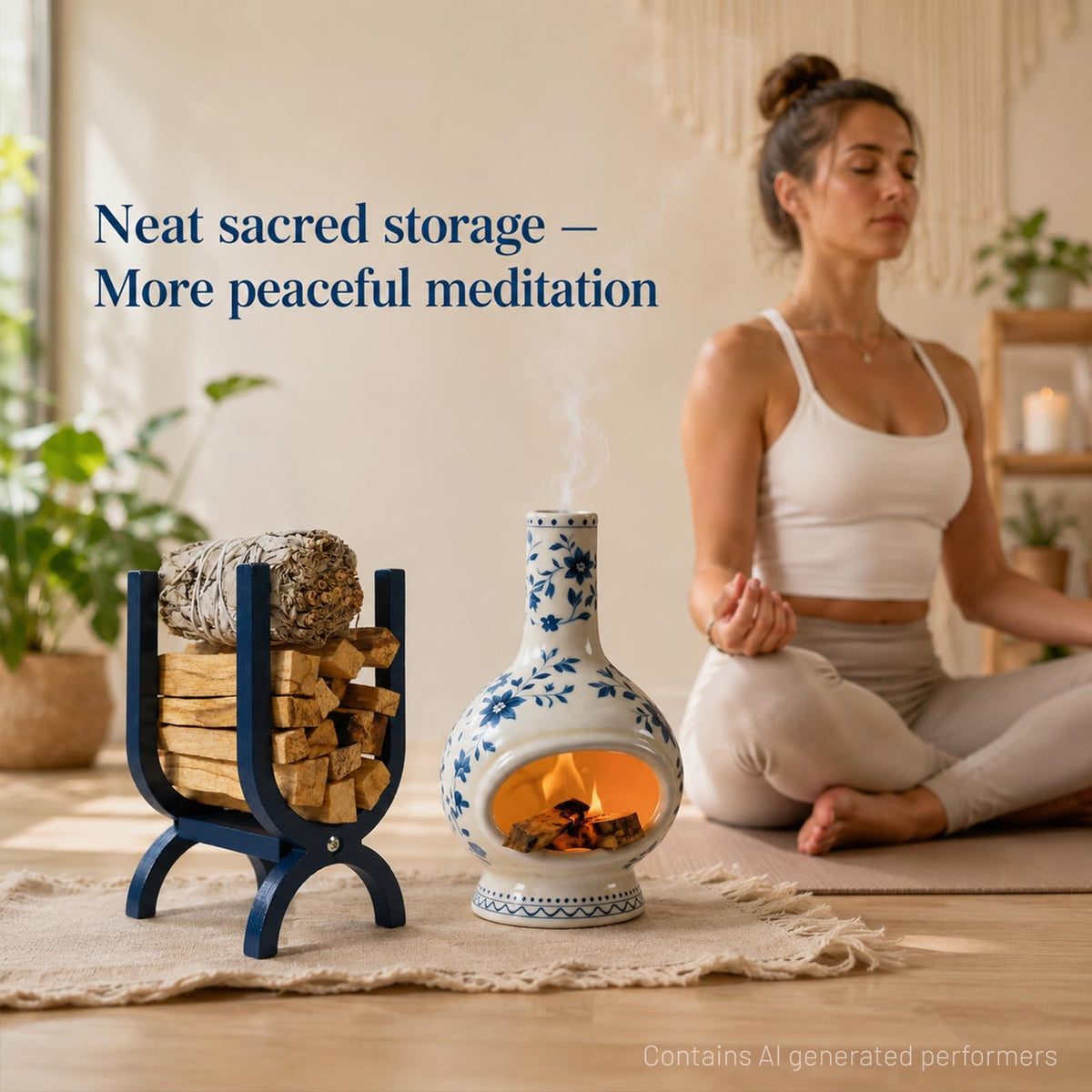 Blue Wooden Palo Santo Holder (Firewood Holder-blue)