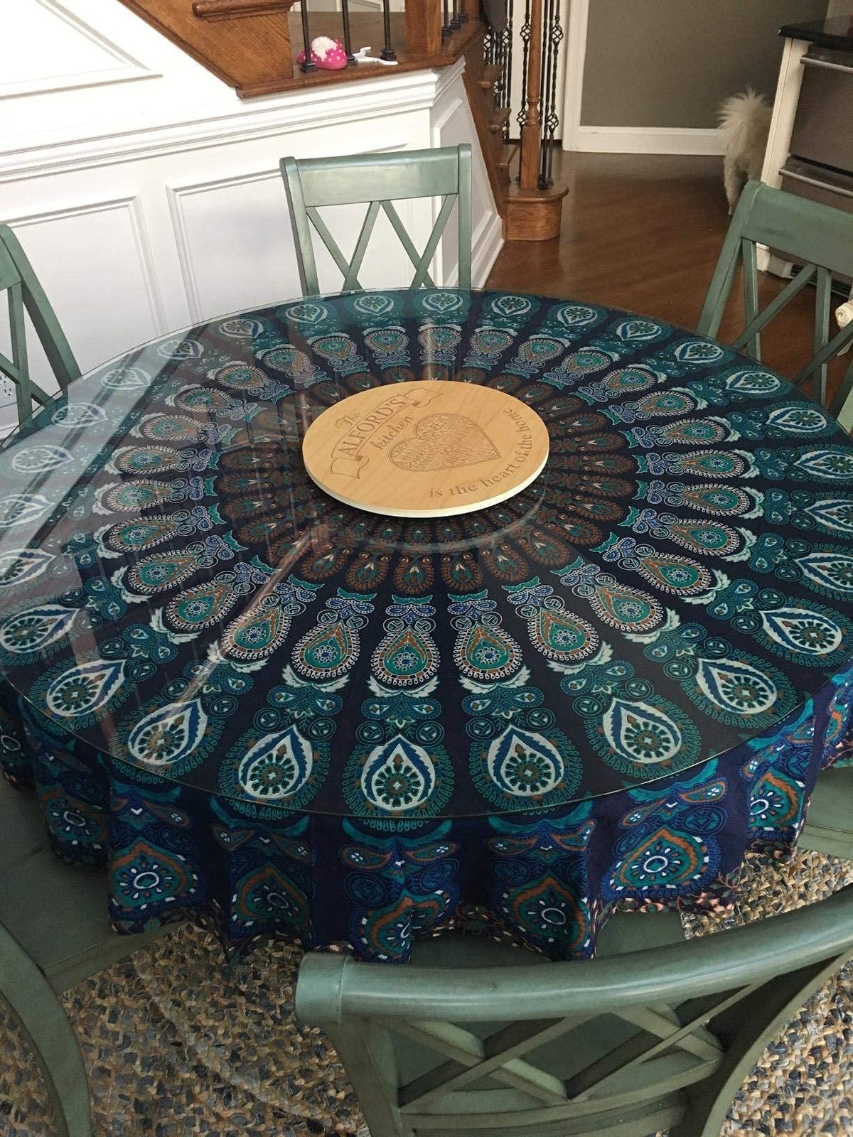 Round Tapestry Wall Hanging Ombre Hippie Mandala Bohemian Hippy Intricate Indian Tapestries Tablecloth 70 Inches (Neavy Blue / 70"L x 70"W)