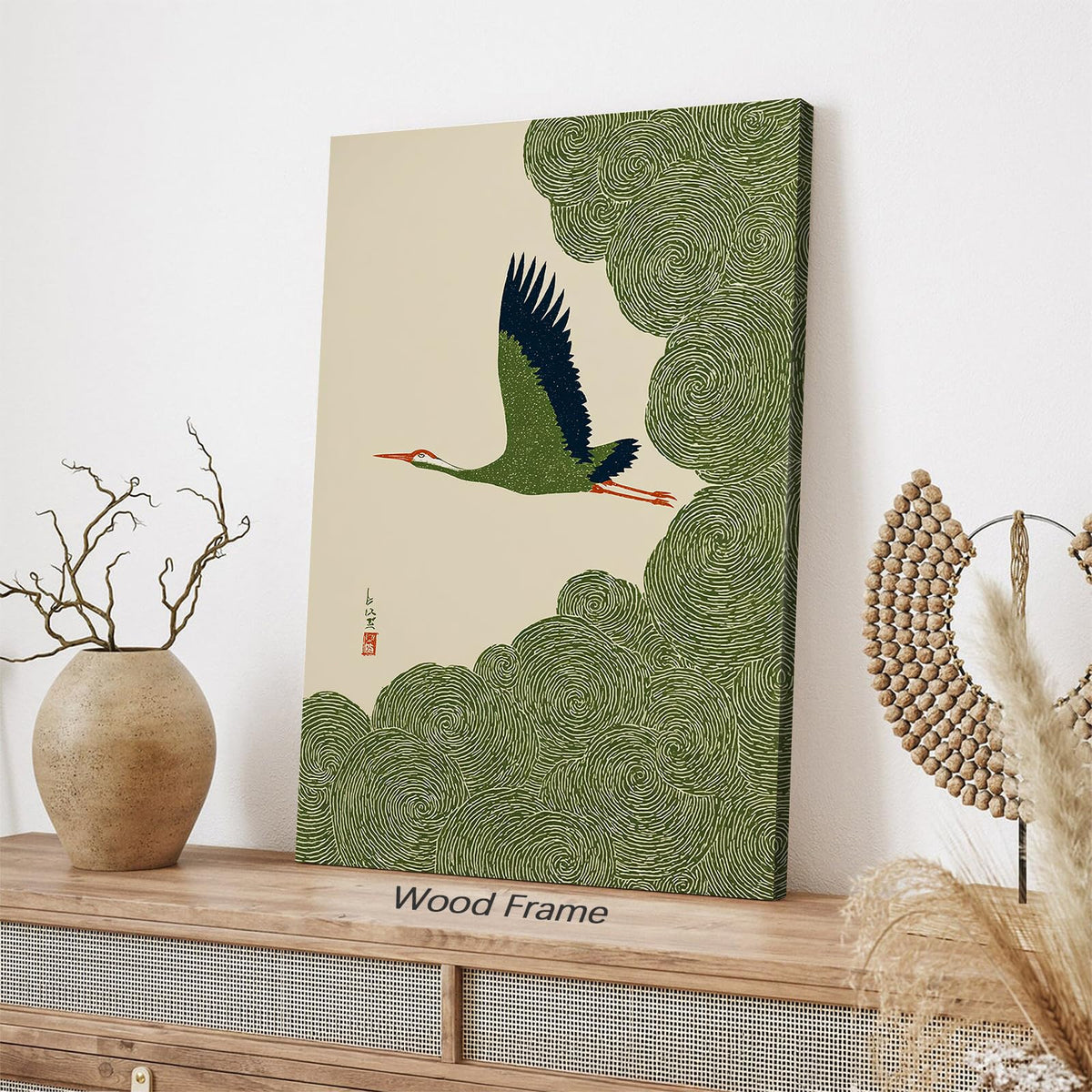 Japanese Flying Framed Wall Art Nature Bird Pictures Aesthetics Posters 24x36 inch Minimalist Animal Prints Nordic Nature Zen Calm for Asian Syle Living Room Bedroom Office Decor Ready to hang (Wrapped Canvas / Japanese Print / 36"L x 24"W)