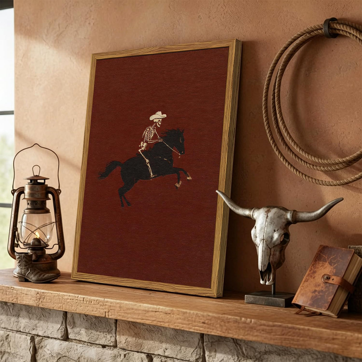Framed Vintage Western Cowboy Wall Art (Skeleton / 24"L x 16"W)