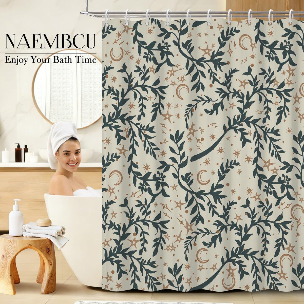 Botanical Celestial Shower Curtain with Hooks (Celestial / 72"W x 72"L (Pack of 1))