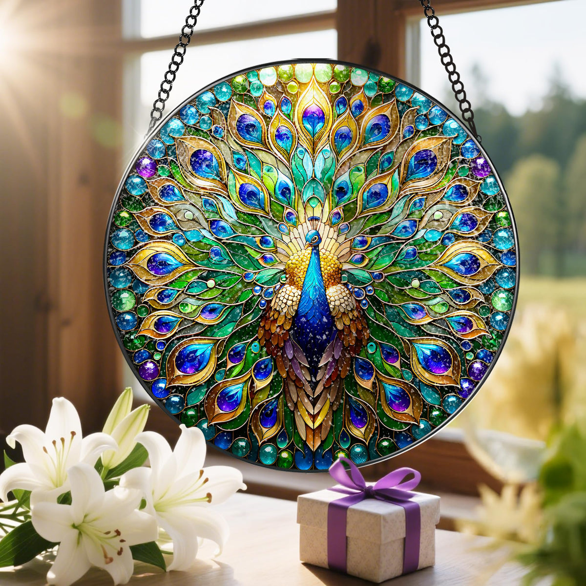 Stained Glass Window Hanging (Peacock)