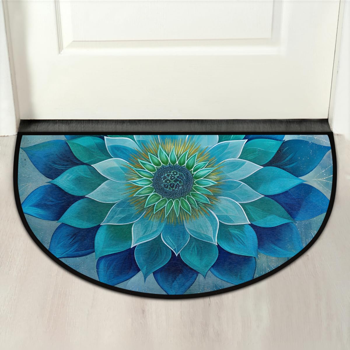 Teal Mandala Half Round Door Mat Non Slip Half Circle Rugs (A:b-color 1)