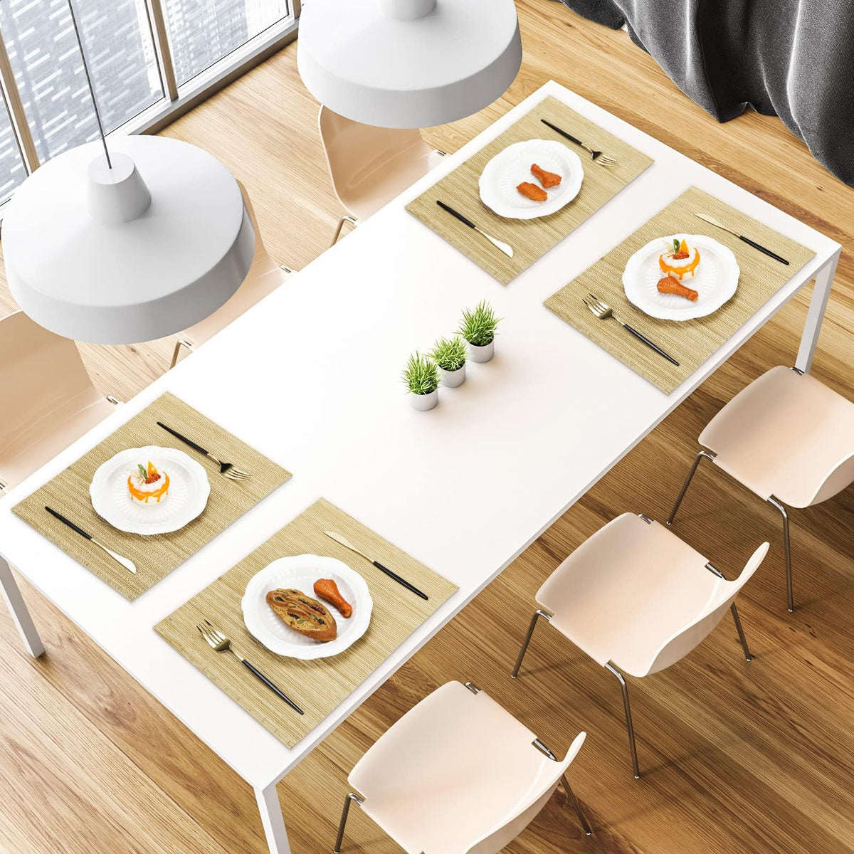 12 Set Washable Bamboo Placemats 15.8x12in Sushi Rolling Mat (Natural)