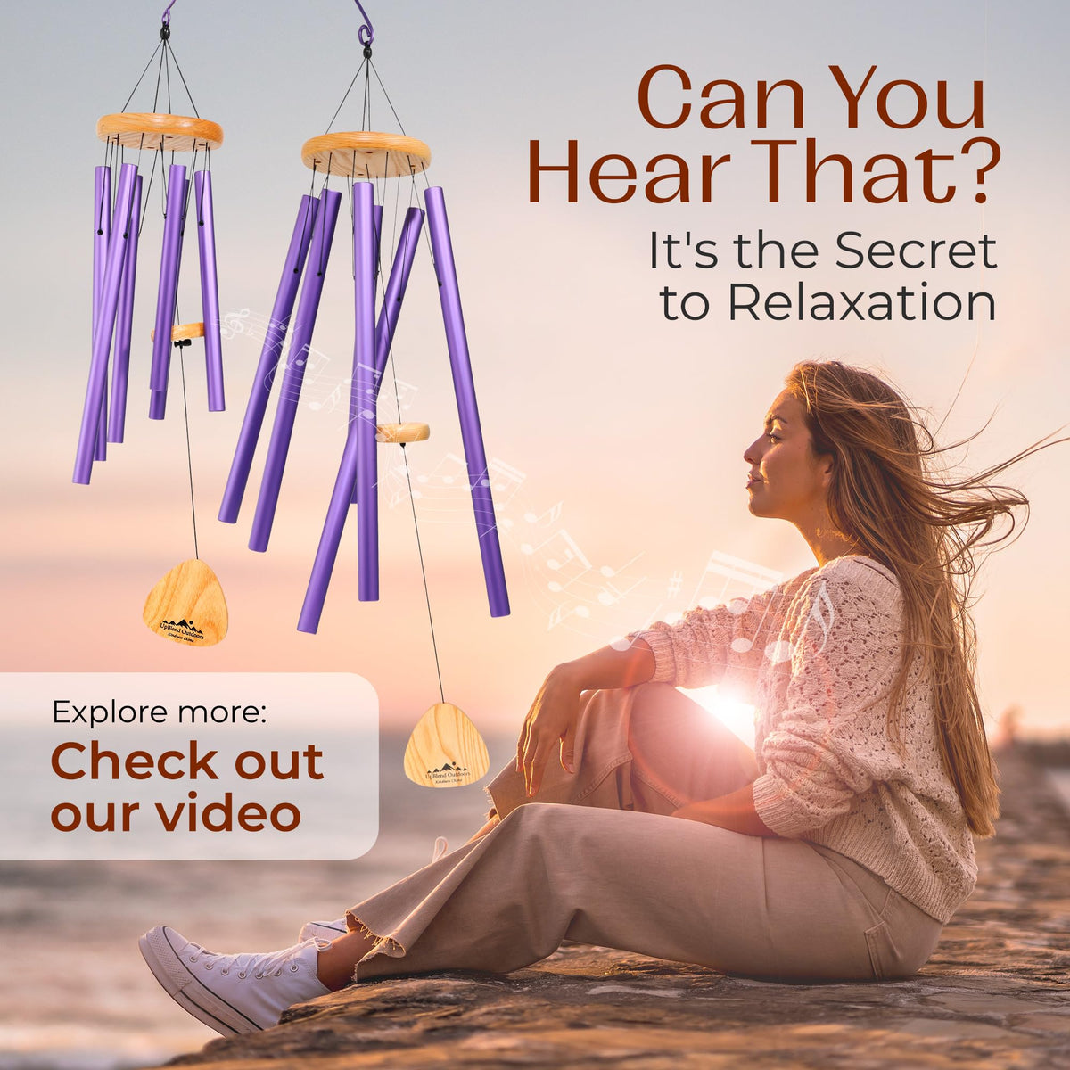UpBlend 29" Purple Aluminum Wind Chimes for Outside (29")