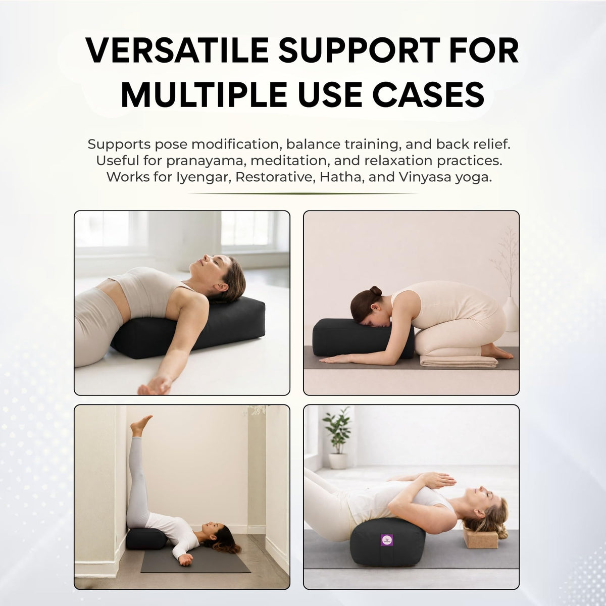 Rectangular Yoga Bolster Cushion for Meditation & Restorative Yoga (Black)