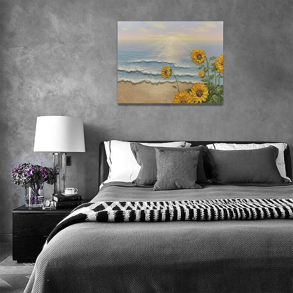 Sunflower Beach Decor Wall Art Coastal Ocean Waves Pictures Sunset Seascape Canvas Painting Nature Home Modern Artwork Decorations Framed for Bathroom Living Room Bedroom Office 16 x 12 inch (16"L x 12"W / Sunflower Beach)