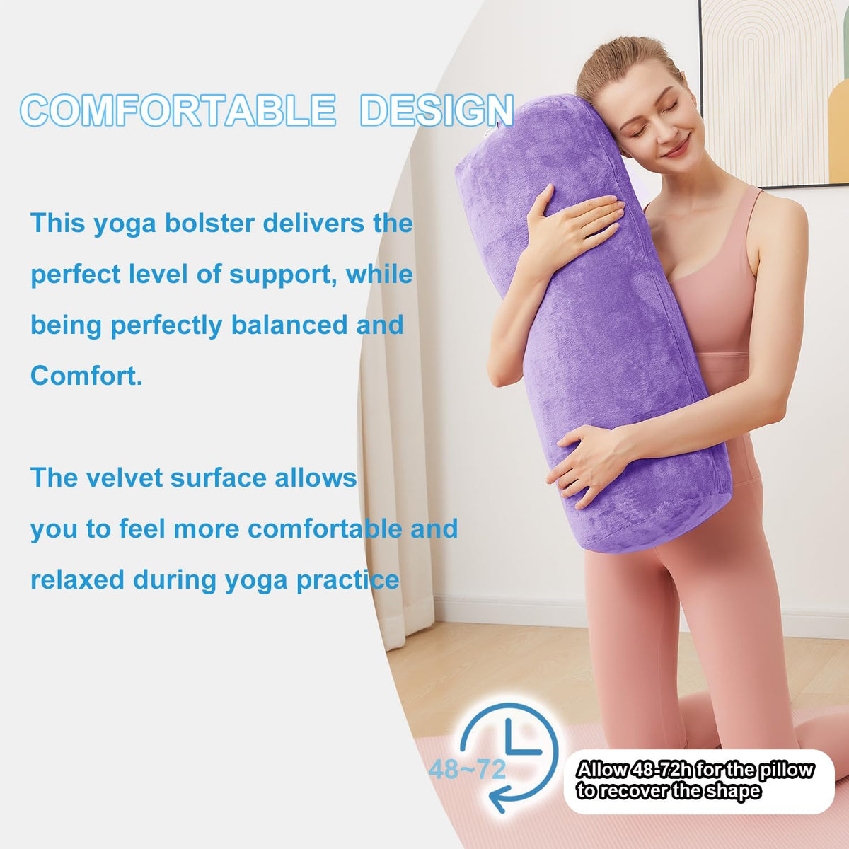 Yoga Bolster Pillow for Restorative & Yin Yoga (Purple / 27IN /68CM)