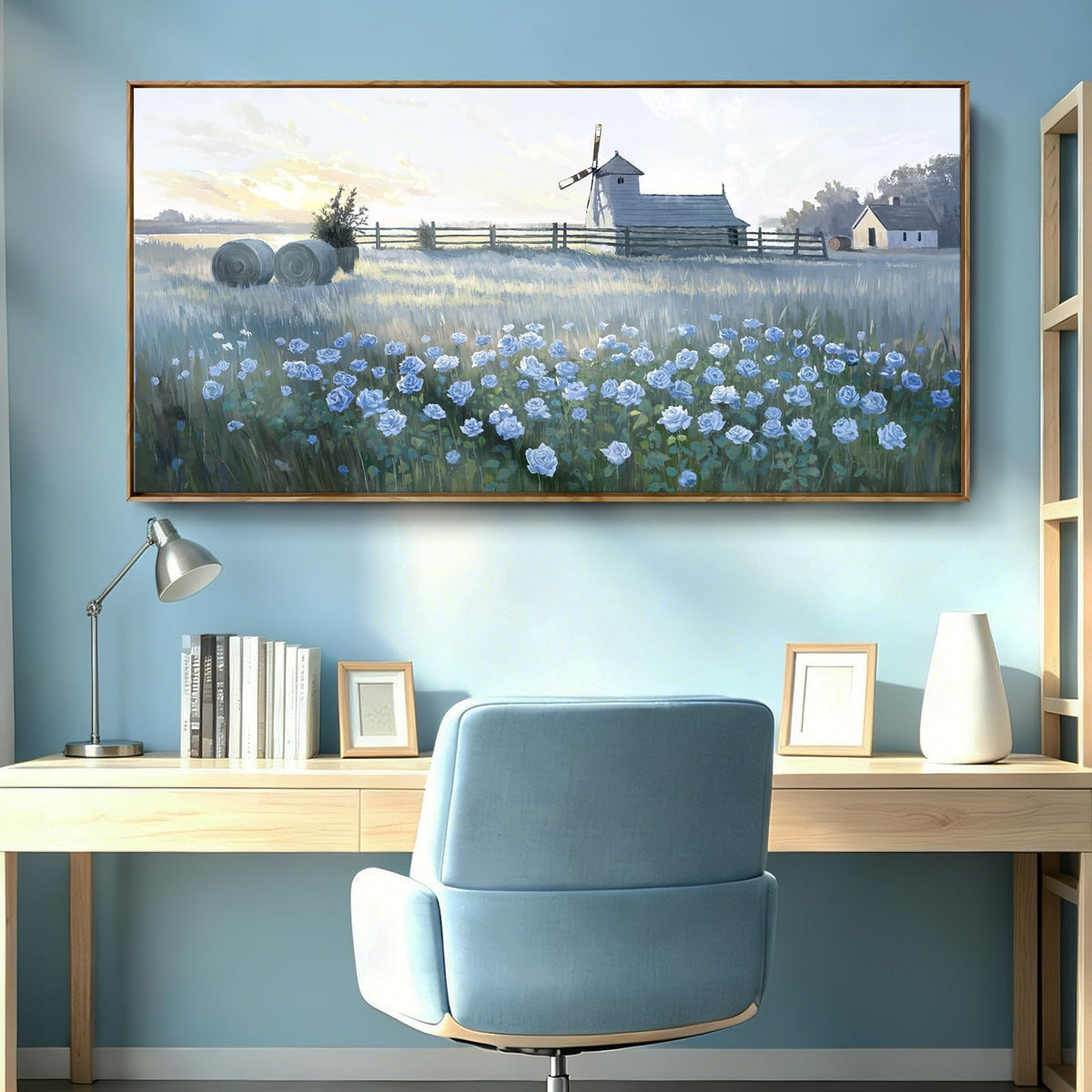 Large Framed Modern Canvas Wall Art (Farm Flower Wall Art / 48 x 24 inches)