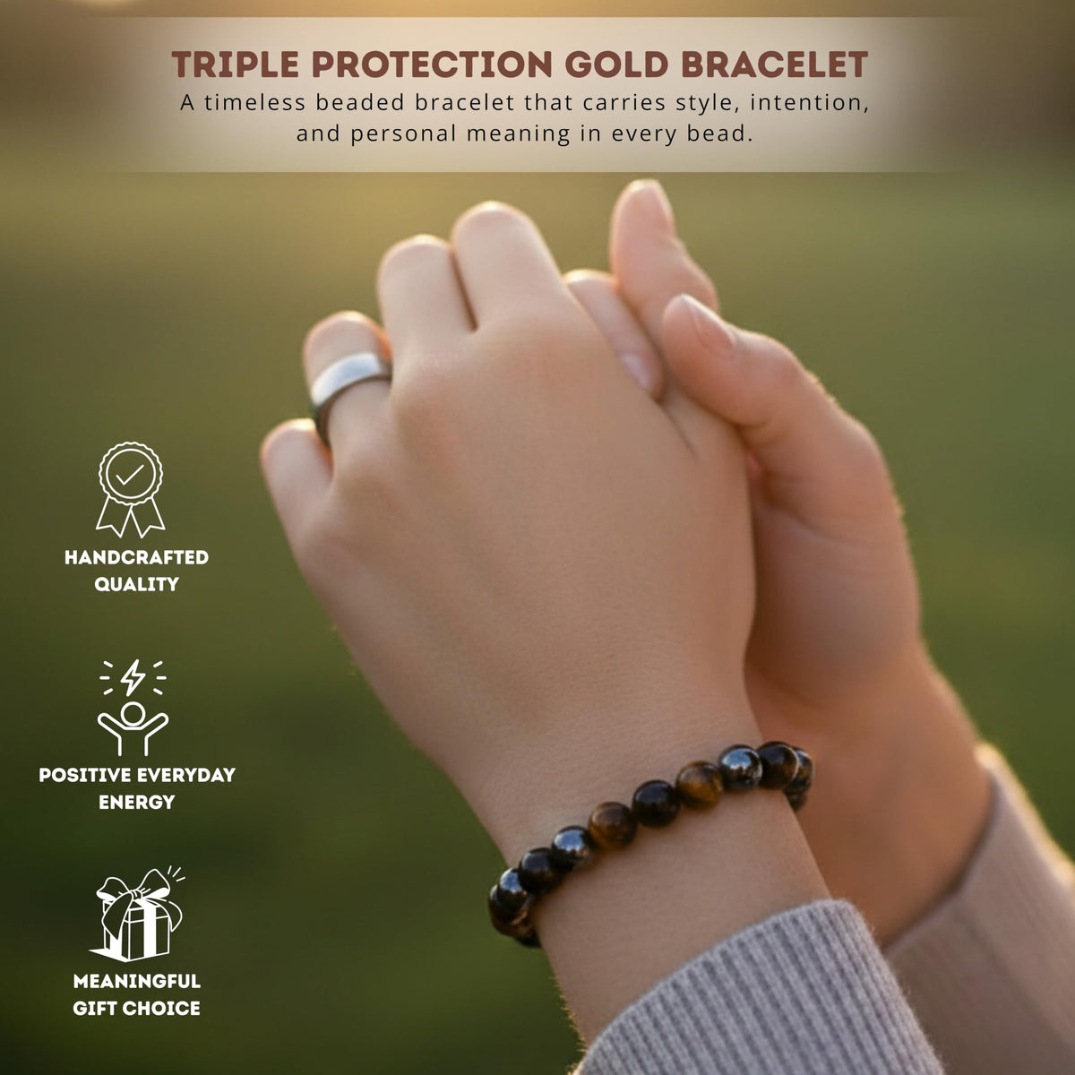 Triple Protection Gold 8mm Beaded Bracelet (Triple Protection Gold / Small)