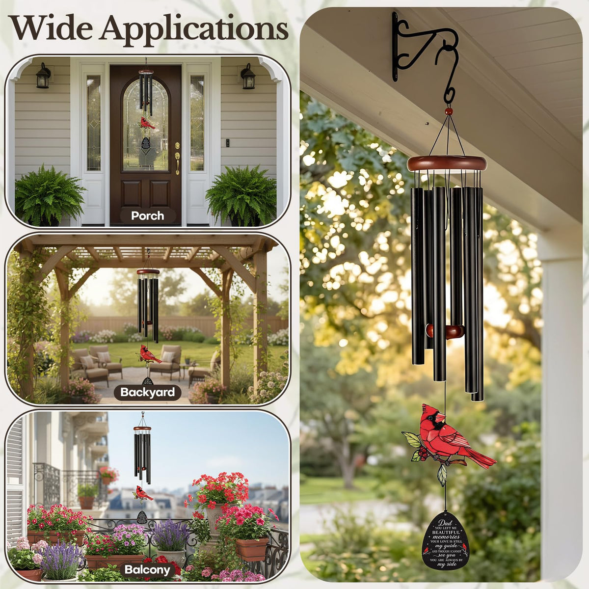 36'' Large Memorial Wind Chimes for Loss of Loved One (Dad--dad)