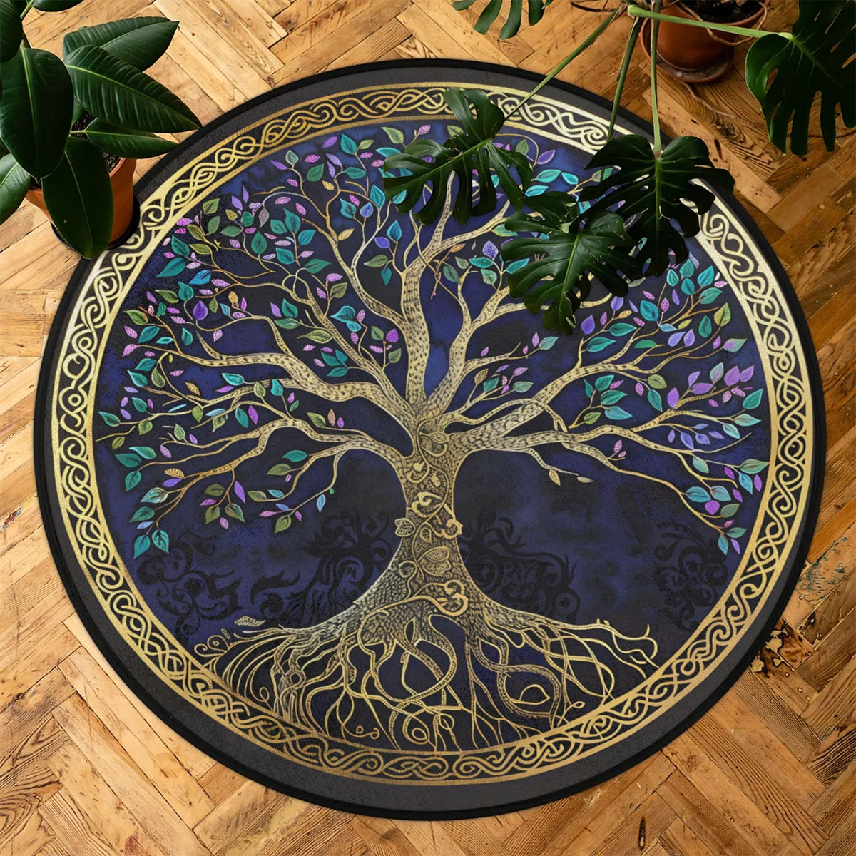3 Ft Tree of Life Round Rug Circle Area Rugs Circular Door Mat for Indoor (Color47 / 3' (Round))