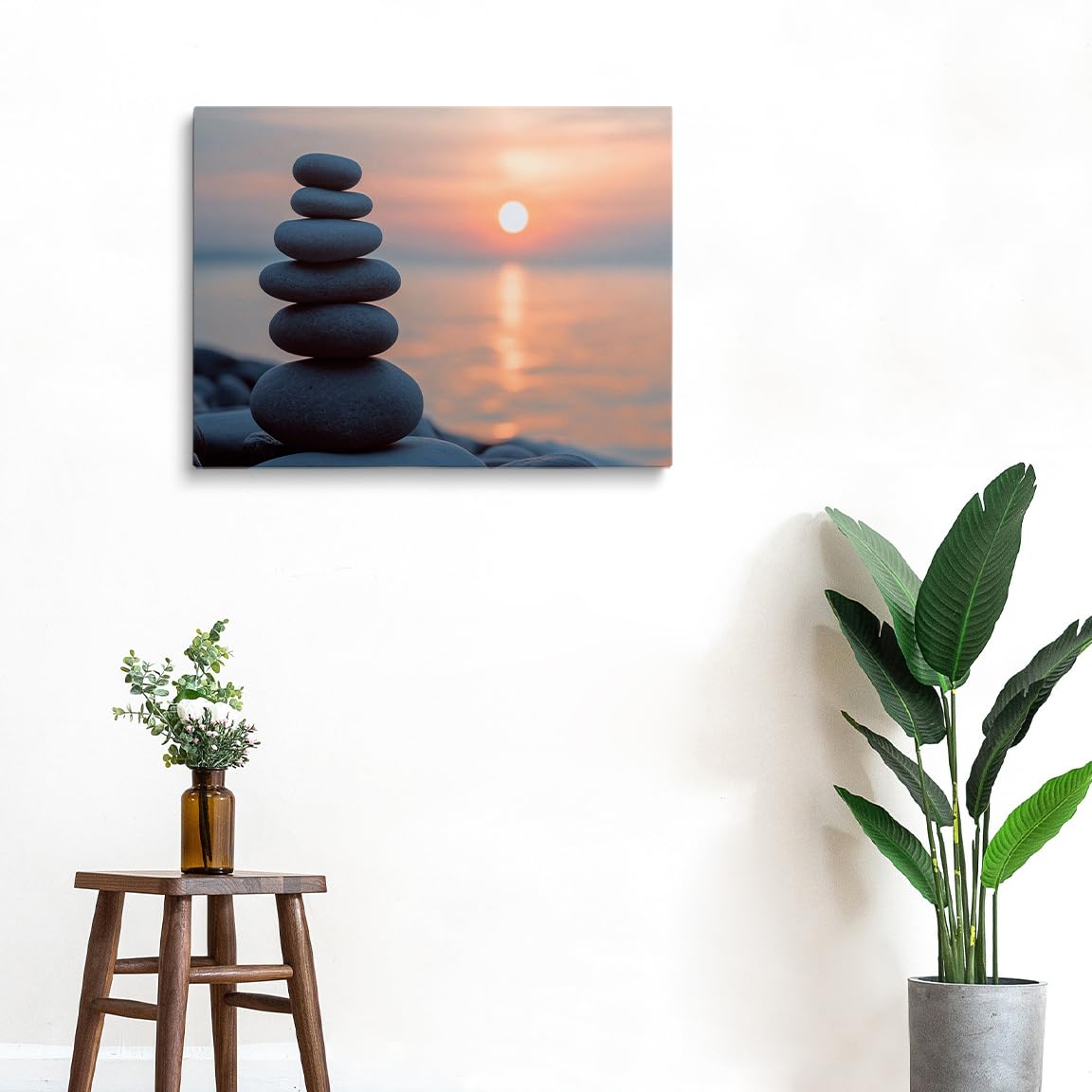 Tranquil Zen Rock Stack Wall Art (Wood Framed-3 / 12"L x 16"W)