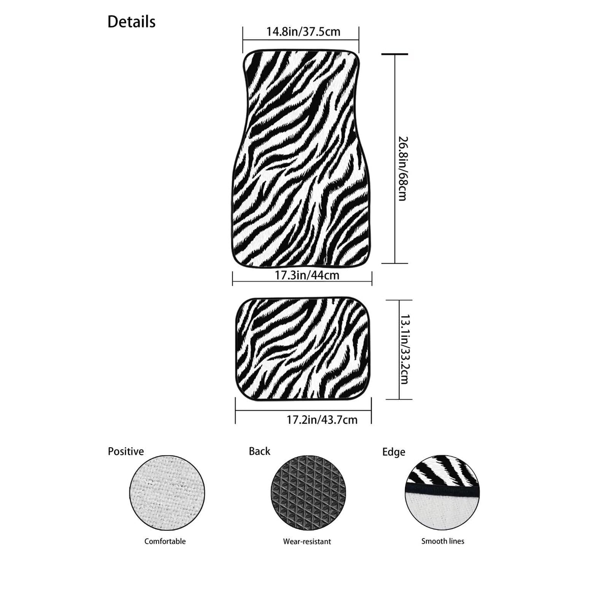Zebra Print Car Floor Mats Rubber Car Carpet Mat 4 Pcs Automotive Floor Mats Universal Animal Texture Automotive Accessories for SUV Van Sedans Truck Vehicle (Zebra Print)