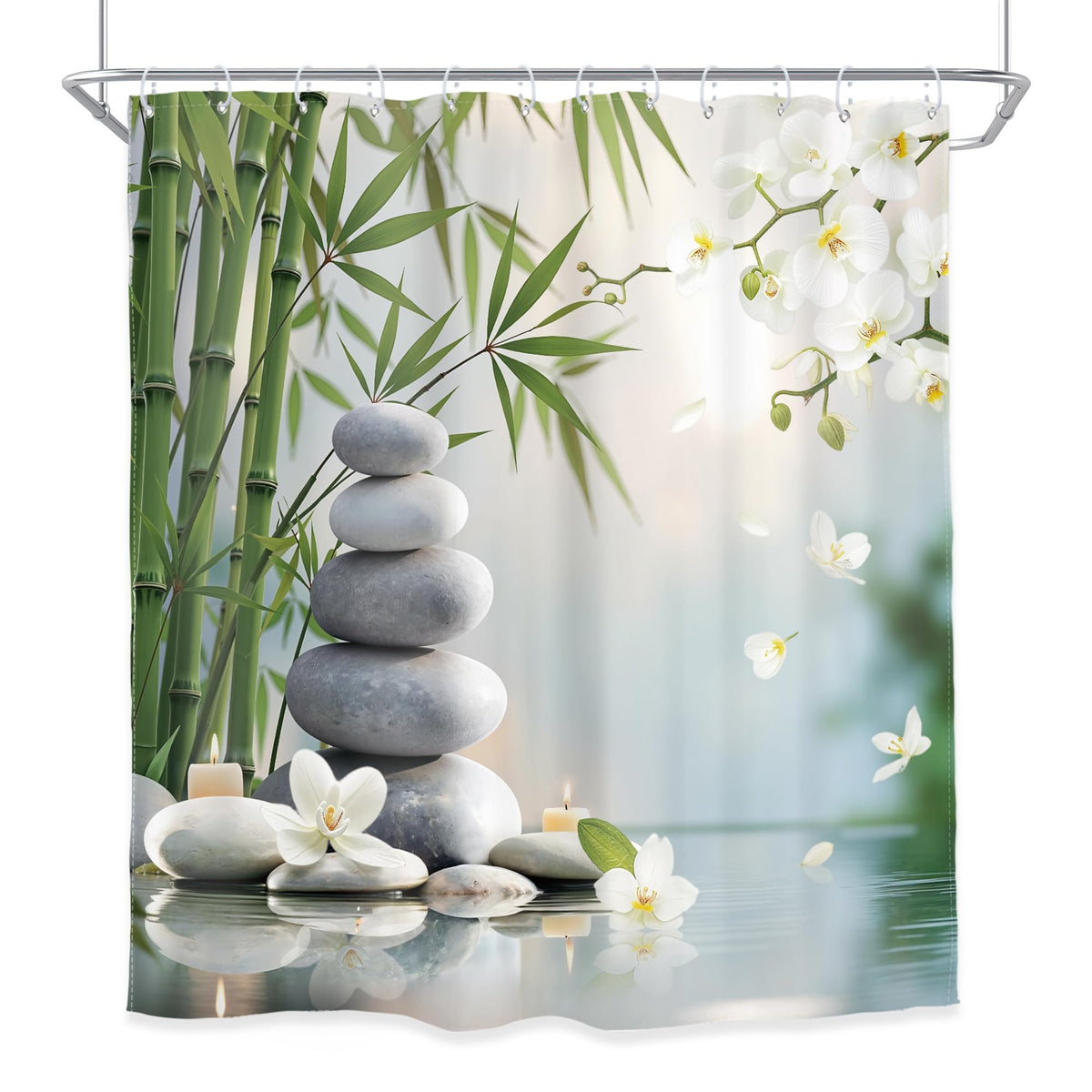 Zen Stone Meditation Shower Curtain Inspirational 72Wx78H Inch Decor (Zen01 / 72"W x 78"L (Pack of 1))