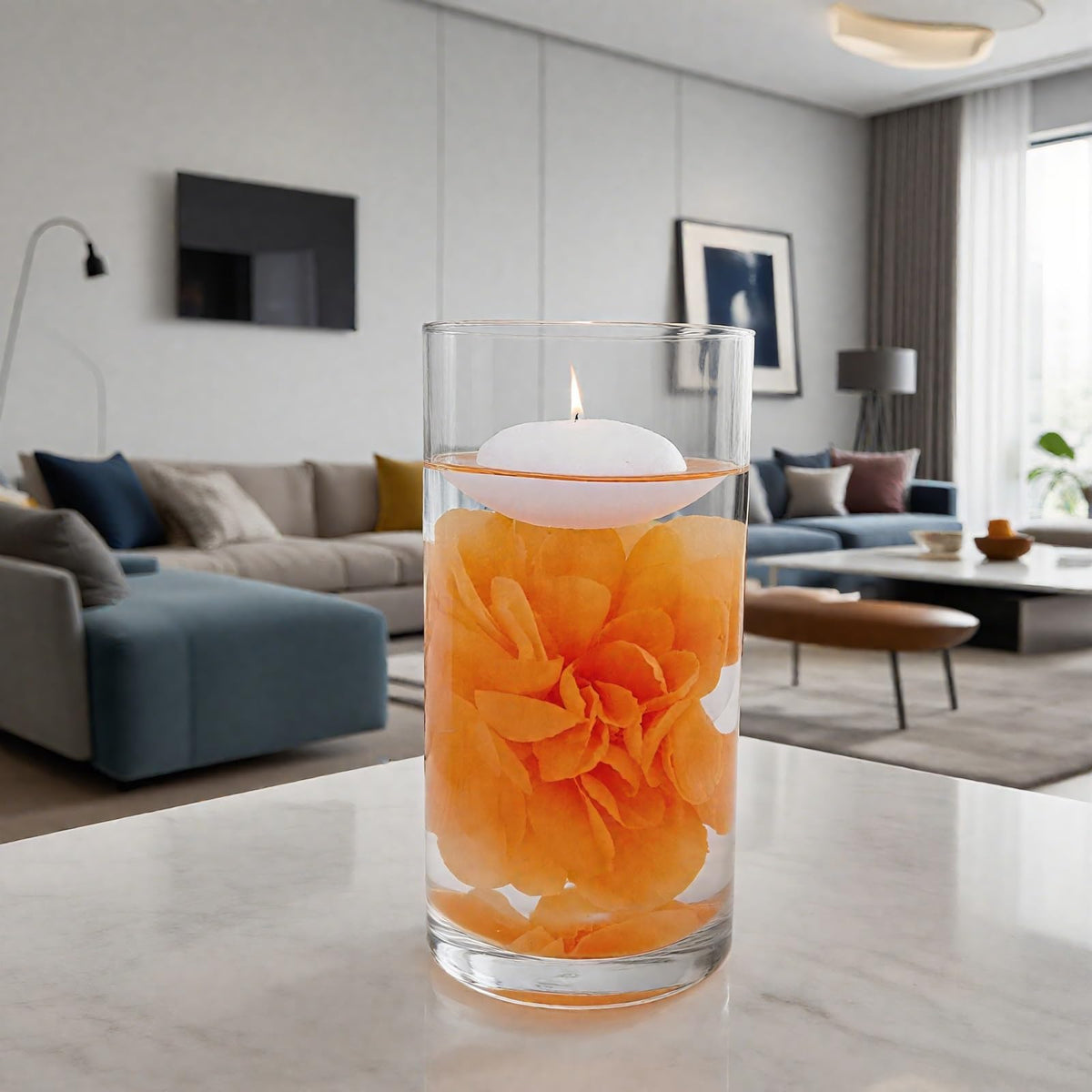 24 Pcs Floating Candles for Centerpieces and Floating Flowers Vase Fillers for Centerpieces Orange Artificial Flowers for Wedding Table Party Home Decoration (Orange)