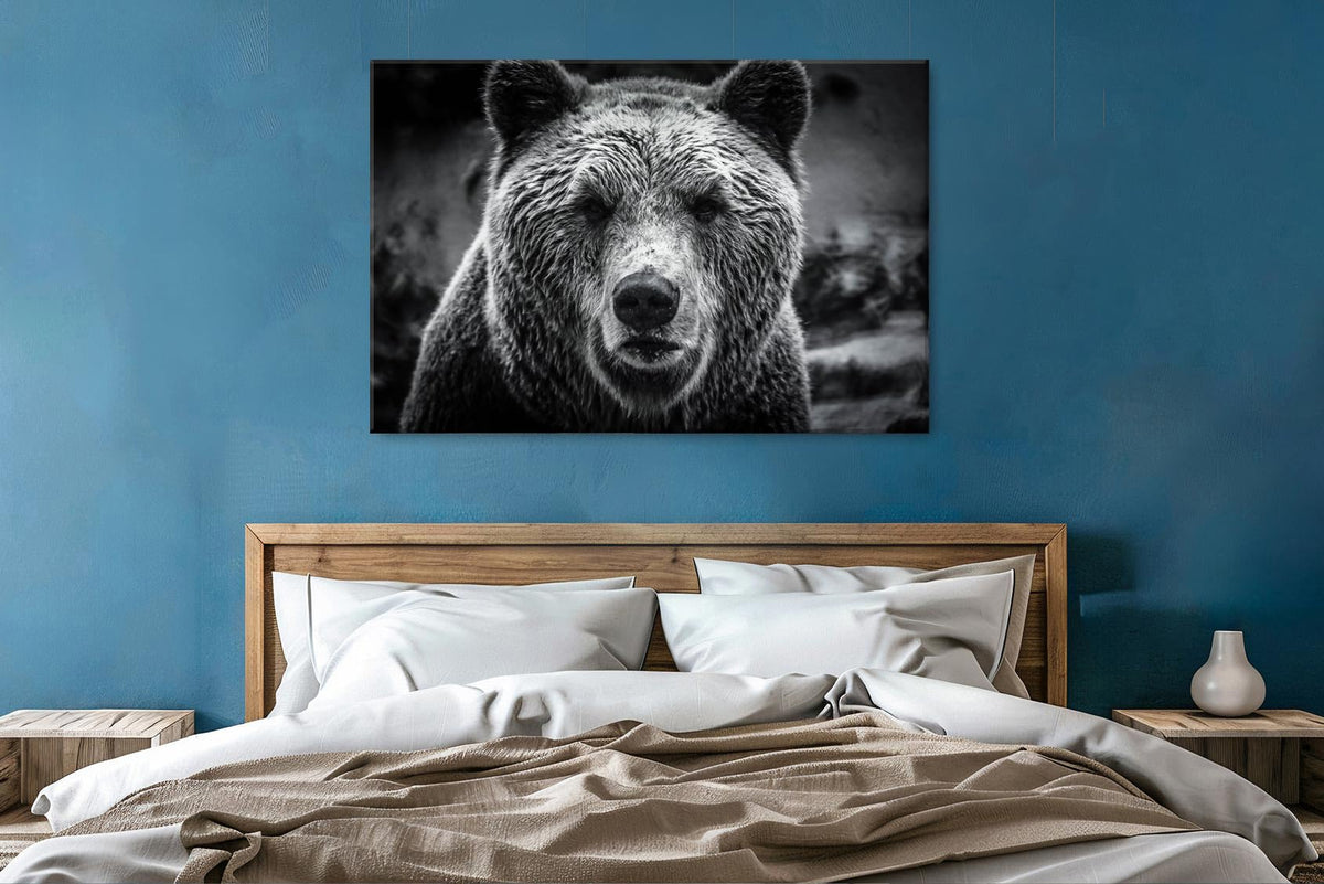 Bear Pictures Wall Decor Black and White Animal Canvas Wall Art for Living Room Nature Animals Photography Prints Poster Wildlife Safari Bears Painting Artwork Framed Home Office Decorations 24x36” (36"L x 24"W / BKBEAR)