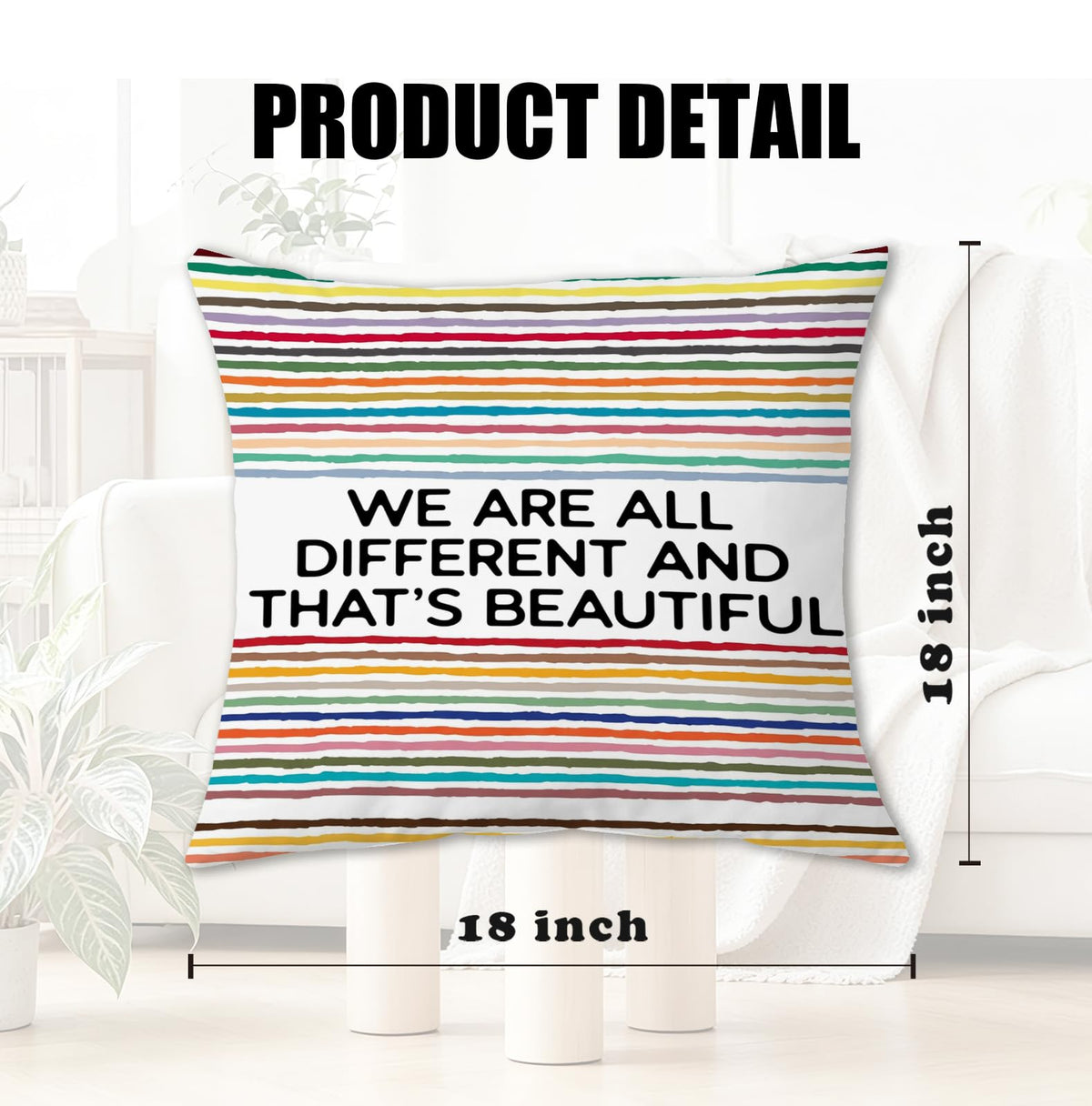 Rainbow Diversity Classroom Throw Pillow Cover 18x18 (Qt-bz-mental Health-rainbow Stripes)