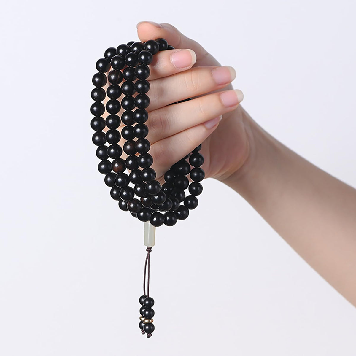 8mm Natural Black Sandalwood 108 Mala Bracelet for Men with Jade Buddha Beads Necklace Ebony Prayer Beads (8mm Beads with Jade - 34 inches)