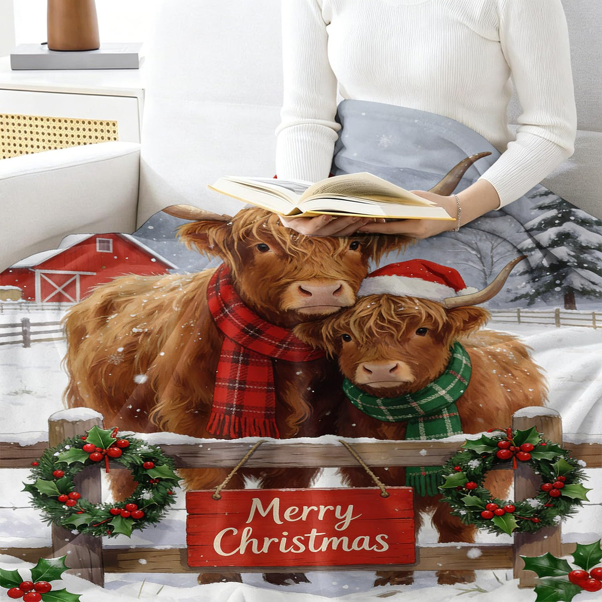 Highland Cow Throw Blanket Merry Christmas Cows Cozy Plush Flannel 40"X50" (Highland Cow / 40"X50")