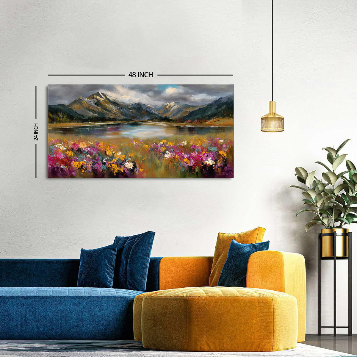 Wildflower Flower Canvas Wall Art for Living Room Nature Mountain Picture Wall Decor Colorful Daisy Poppy Painting Prints Artwork 24x48” (48"L x 24"W / Mountain Floral)