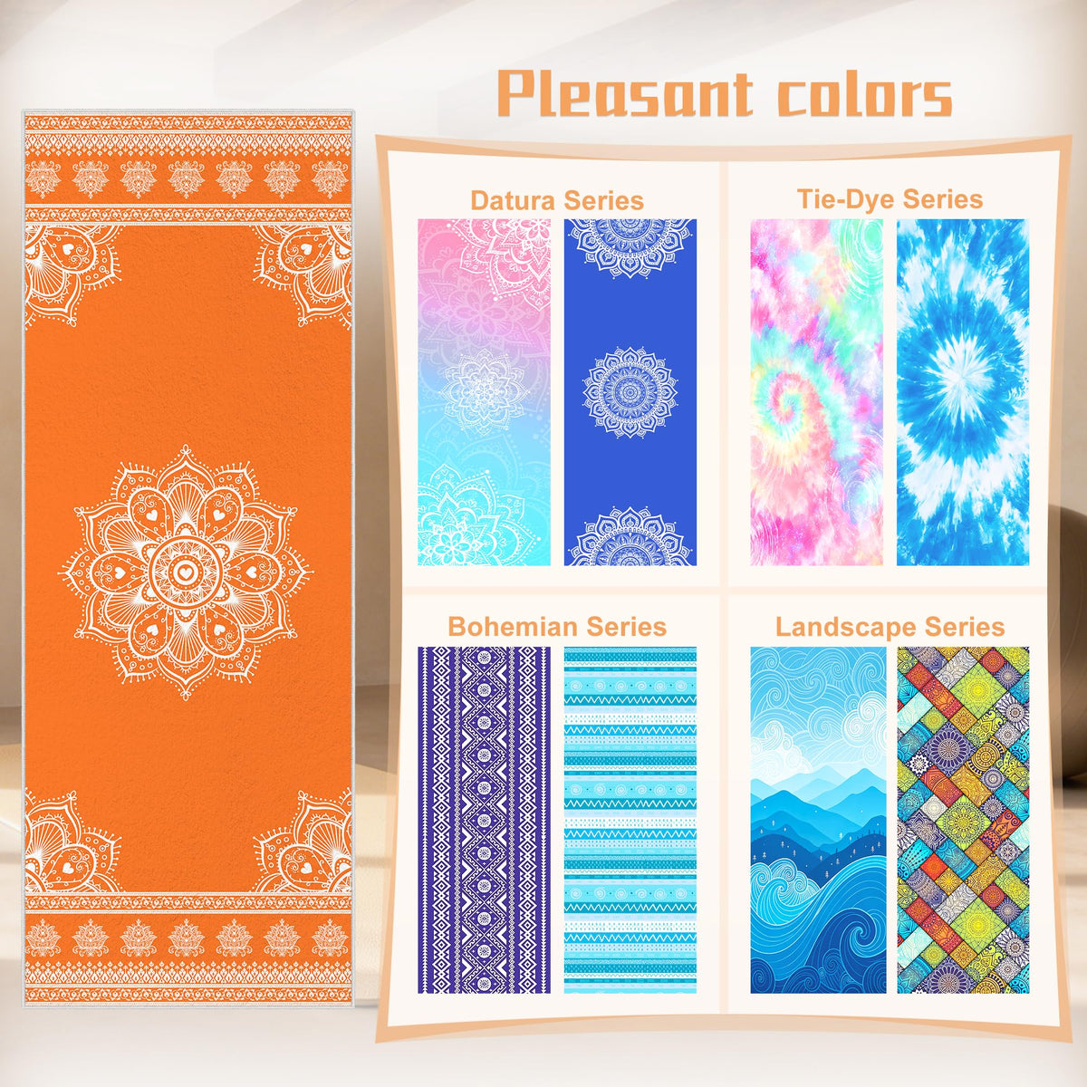 Yoga Towel Absorbent Yoga Mat Towel for Hot Yoga Non Slip (Orange Mandala / Casual)