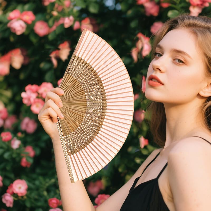 Hand Fan for Vintage Japanese Bamboo Silk Elegant for Dance Music Festival Wedding Church Decoration Party (Orange / Medium)