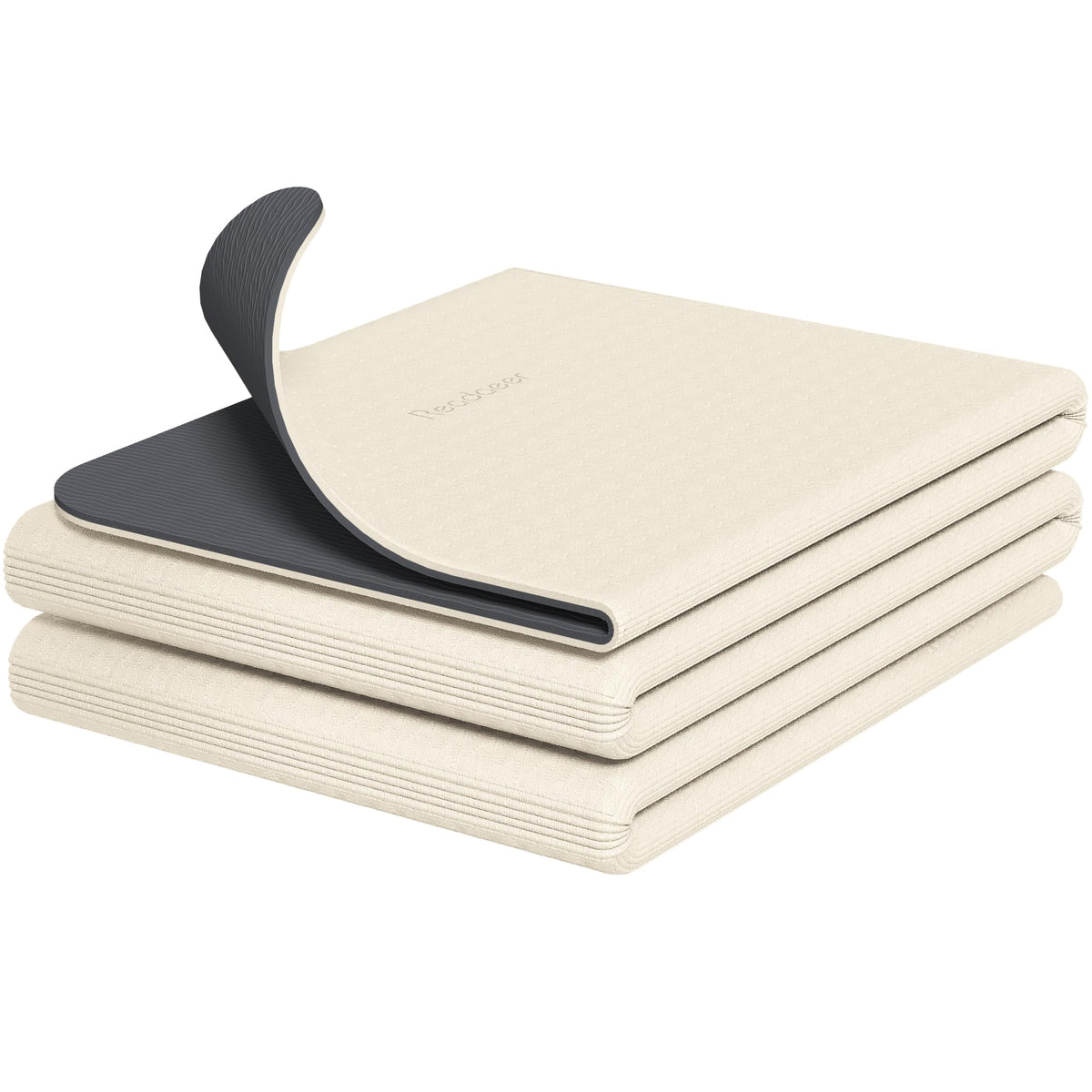 Foldable Yoga Mat for Travel Folding Yoga Mat 6mm Thick with Carrying Bag (Beige)